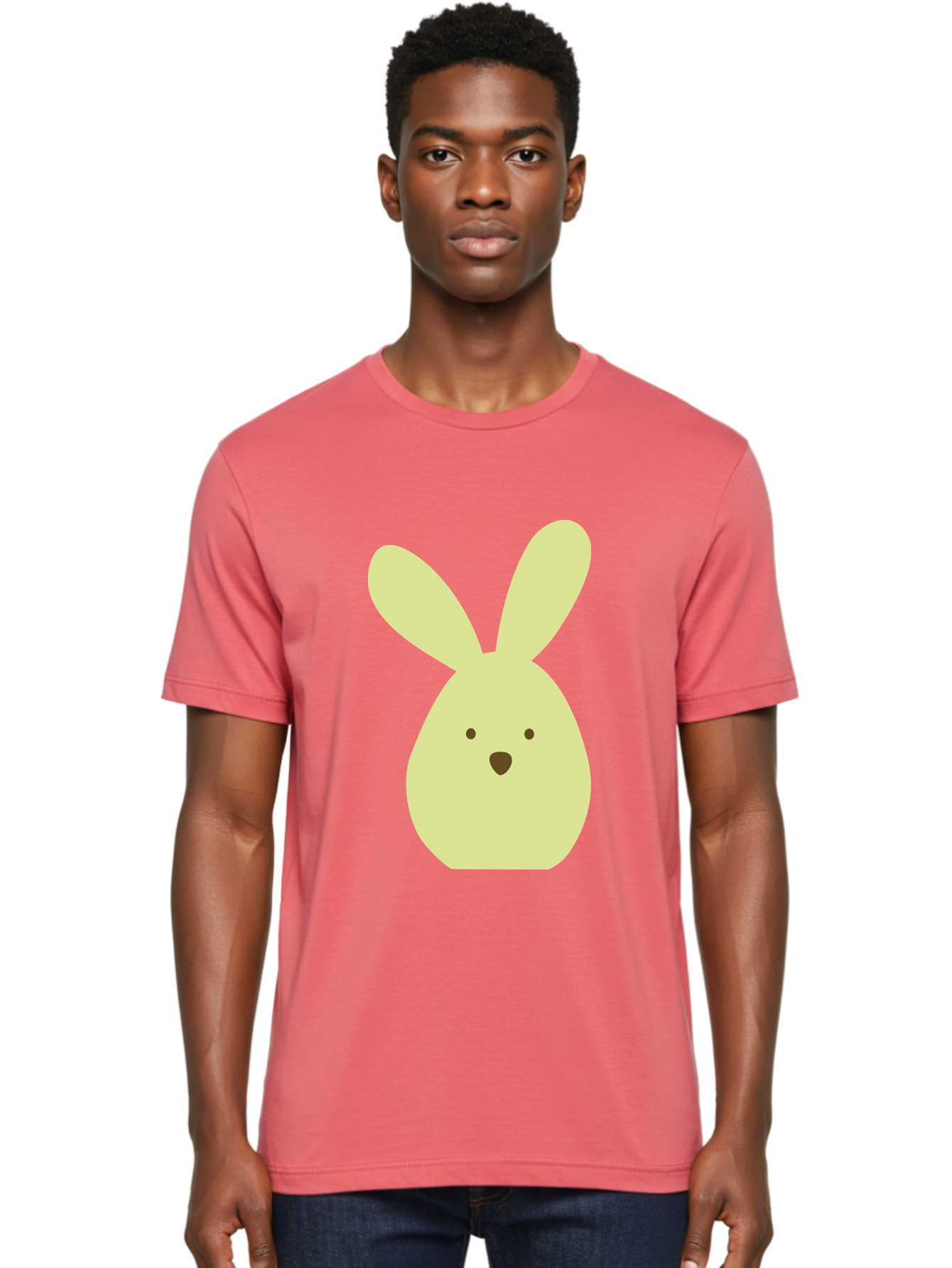 Bunny-Face Men'S Graphic Tee, 100% Cotton, Comfortable Casual Summer Wear, Machine Washable, Cartoon Bunny, Easter Bunny, Cute, Simple Design, Childrens Illustration, Rabbit Face, Brown Nose, Pale Yellow, Digital Art Aac549 10