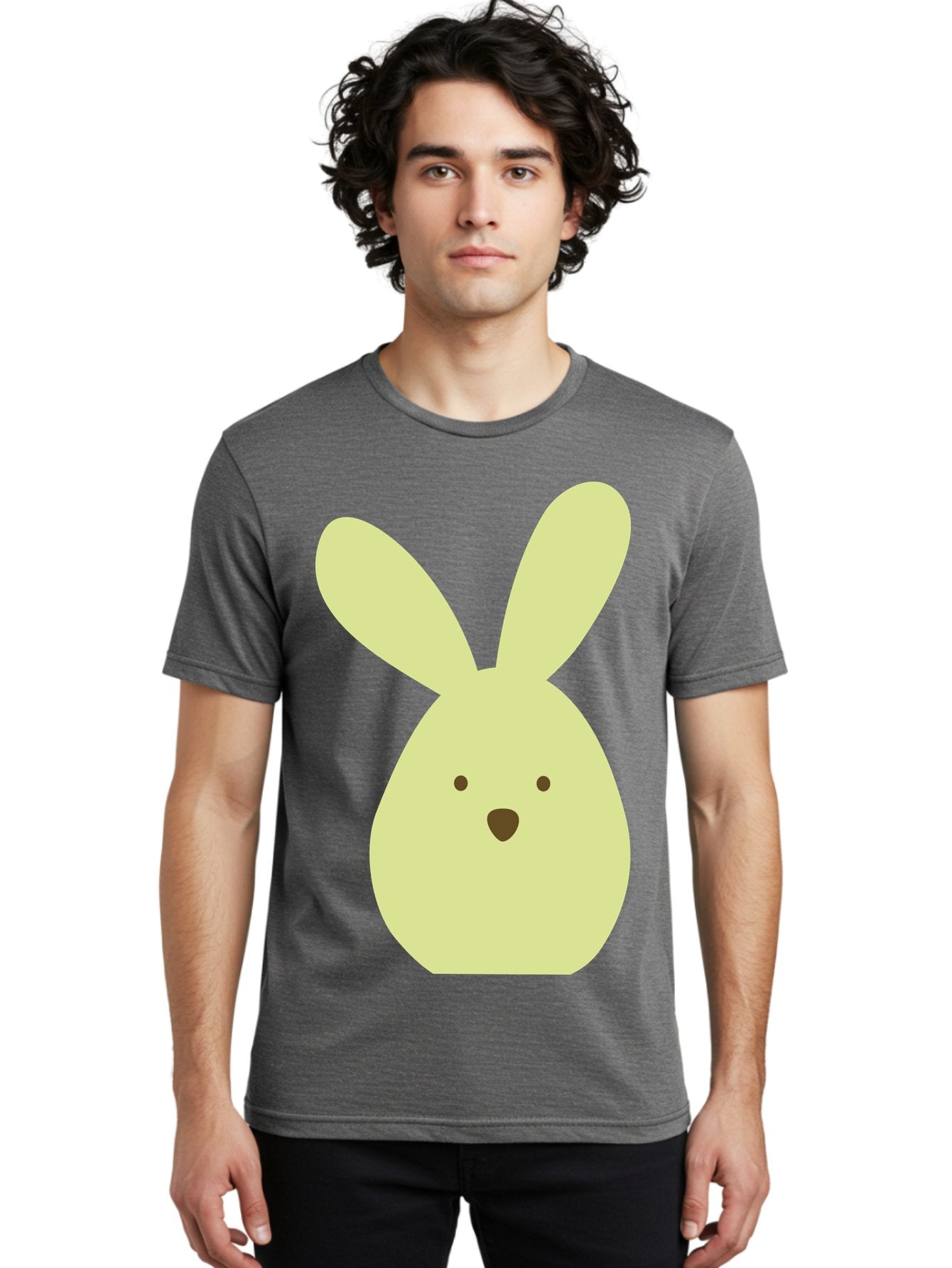 Bunny-Face Men'S Graphic Tee, 100% Cotton, Comfortable Casual Summer Wear, Machine Washable, Cartoon Bunny, Easter Bunny, Cute, Simple Design, Childrens Illustration, Rabbit Face, Brown Nose, Pale Yellow, Digital Art Aac549 28