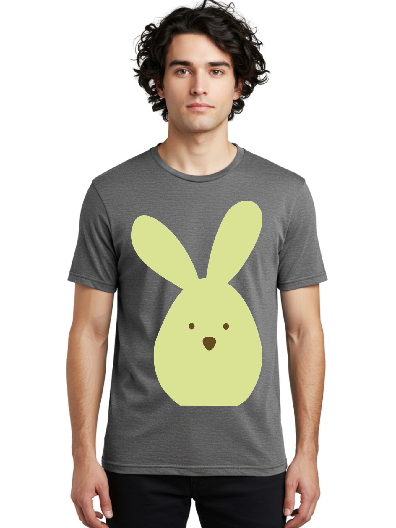 Bunny-Face Men'S Graphic Tee, 100% Cotton, Comfortable Casual Summer Wear, Machine Washable, Cartoon Bunny, Easter Bunny, Cute, Simple Design, Childrens Illustration, Rabbit Face, Brown Nose, Pale Yellow, Digital Art Aac549 6
