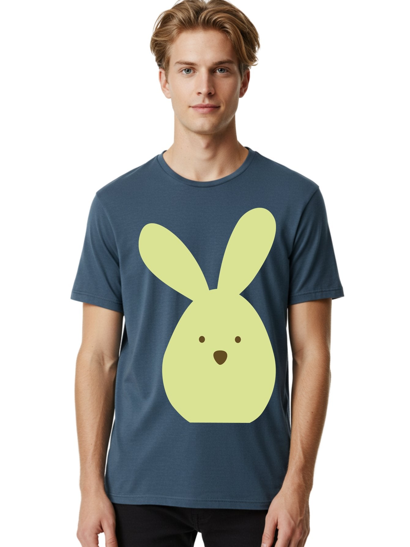 Bunny-Face Men'S Graphic Tee, 100% Cotton, Comfortable Casual Summer Wear, Machine Washable, Cartoon Bunny, Easter Bunny, Cute, Simple Design, Childrens Illustration, Rabbit Face, Brown Nose, Pale Yellow, Digital Art Aac549 27