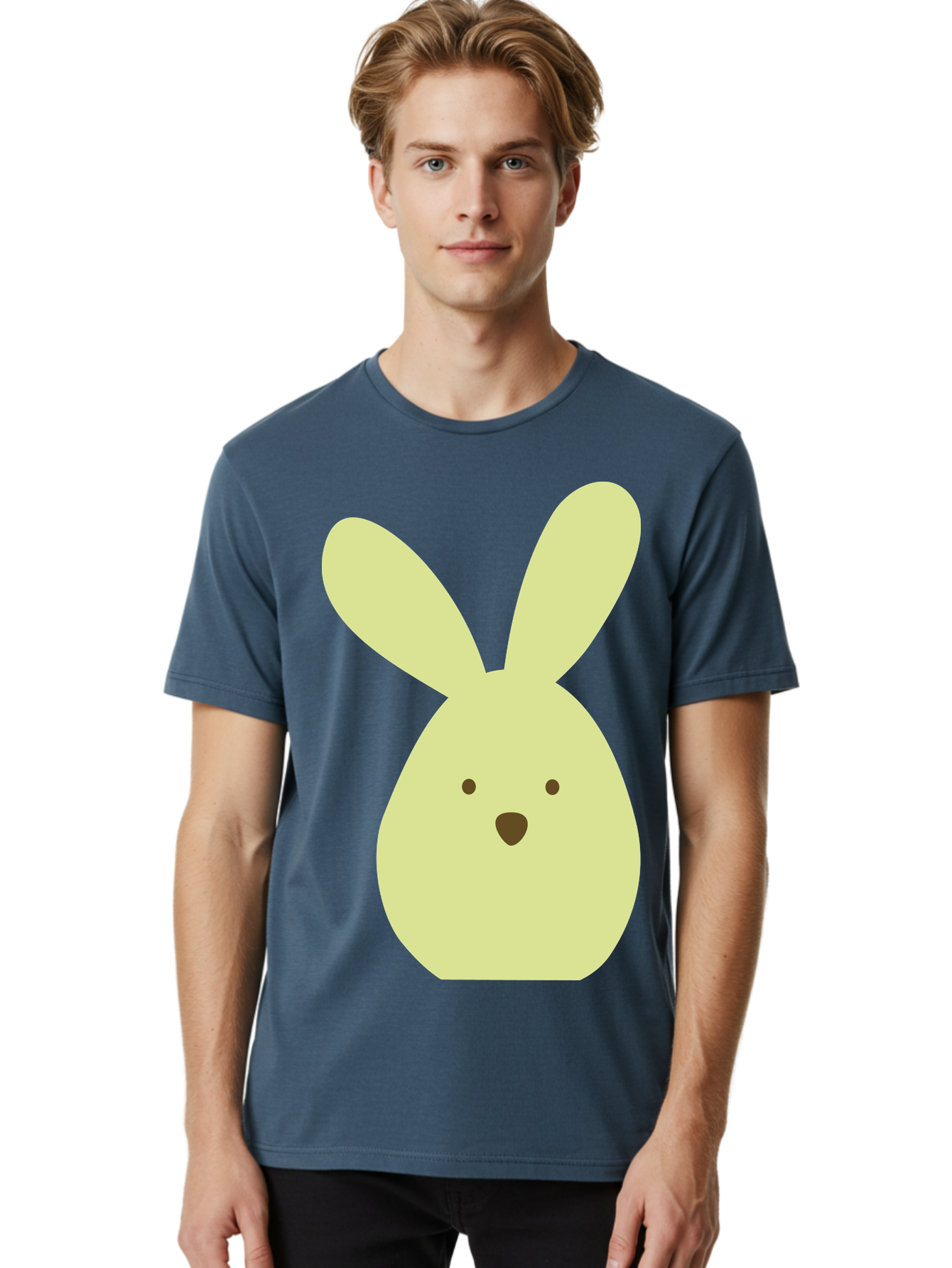 Bunny-Face Men'S Graphic Tee, 100% Cotton, Comfortable Casual Summer Wear, Machine Washable, Cartoon Bunny, Easter Bunny, Cute, Simple Design, Childrens Illustration, Rabbit Face, Brown Nose, Pale Yellow, Digital Art Aac549 8