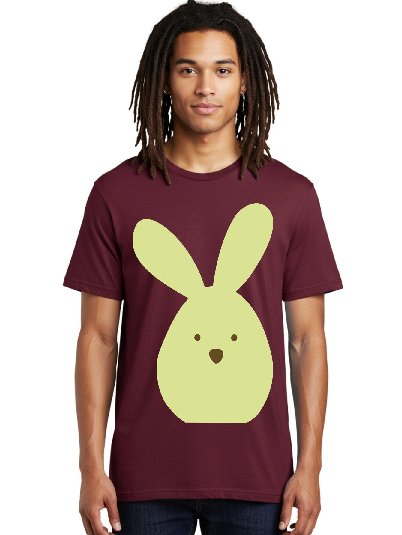 Bunny-Face Men'S Graphic Tee, 100% Cotton, Comfortable Casual Summer Wear, Machine Washable, Cartoon Bunny, Easter Bunny, Cute, Simple Design, Childrens Illustration, Rabbit Face, Brown Nose, Pale Yellow, Digital Art Aac549 21