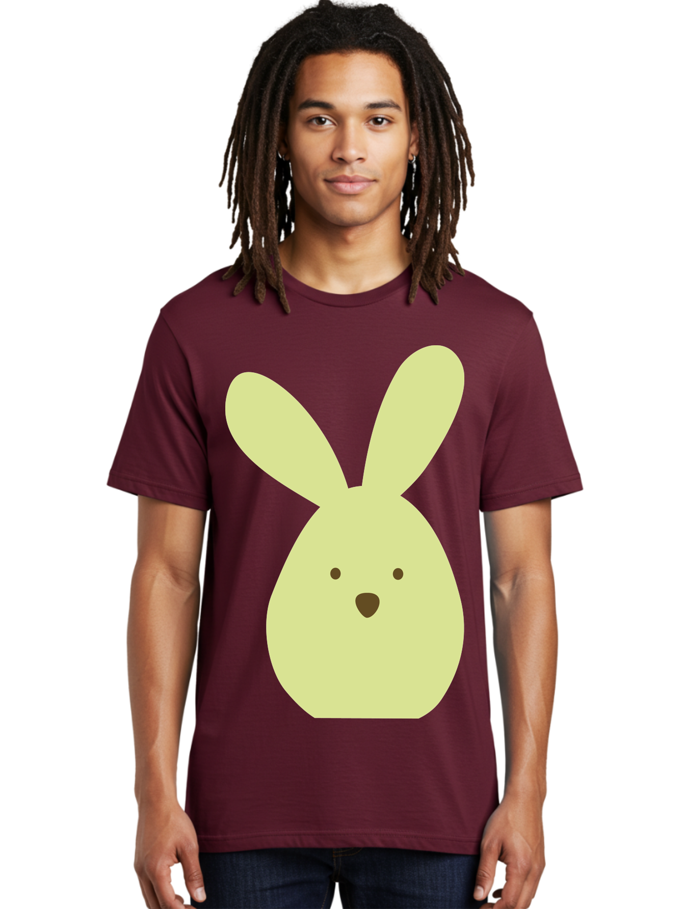 Bunny-Face Men'S Graphic Tee, 100% Cotton, Comfortable Casual Summer Wear, Machine Washable, Cartoon Bunny, Easter Bunny, Cute, Simple Design, Childrens Illustration, Rabbit Face, Brown Nose, Pale Yellow, Digital Art Aac549 20