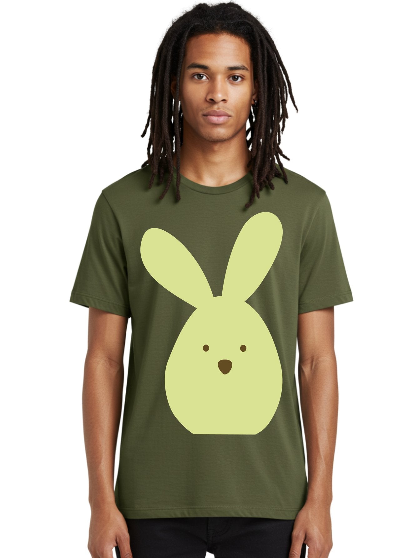 Bunny-Face Men'S Graphic Tee, 100% Cotton, Comfortable Casual Summer Wear, Machine Washable, Cartoon Bunny, Easter Bunny, Cute, Simple Design, Childrens Illustration, Rabbit Face, Brown Nose, Pale Yellow, Digital Art Aac549 16