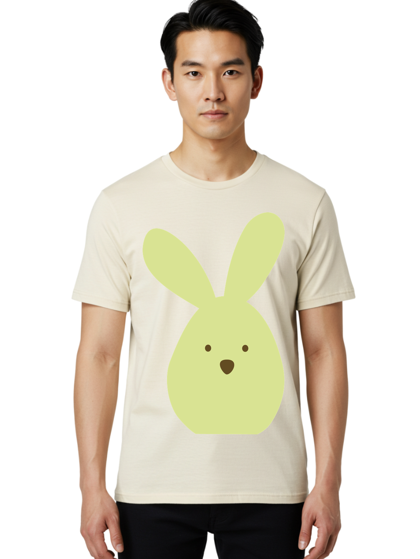Bunny-Face Men'S Graphic Tee, 100% Cotton, Comfortable Casual Summer Wear, Machine Washable, Cartoon Bunny, Easter Bunny, Cute, Simple Design, Childrens Illustration, Rabbit Face, Brown Nose, Pale Yellow, Digital Art Aac549 4