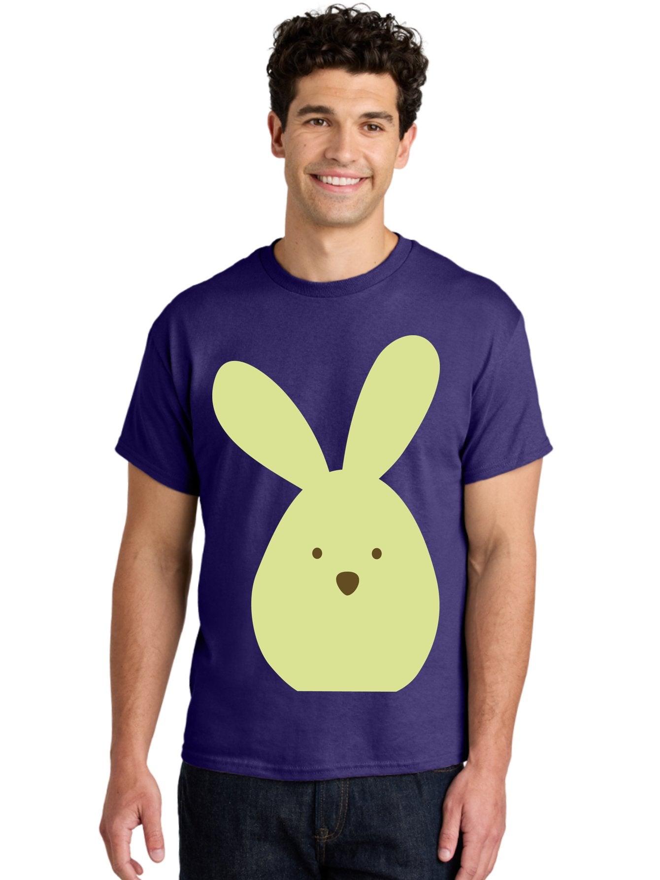 Bunny-Face Men'S Graphic Tee, 100% Cotton, Comfortable Casual Summer Wear, Machine Washable, Cartoon Bunny, Easter Bunny, Cute, Simple Design, Childrens Illustration, Rabbit Face, Brown Nose, Pale Yellow, Digital Art Aac549 24