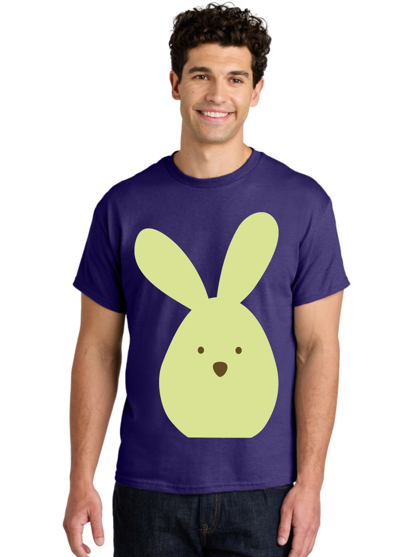 Bunny-Face Men'S Graphic Tee, 100% Cotton, Comfortable Casual Summer Wear, Machine Washable, Cartoon Bunny, Easter Bunny, Cute, Simple Design, Childrens Illustration, Rabbit Face, Brown Nose, Pale Yellow, Digital Art Aac549 14