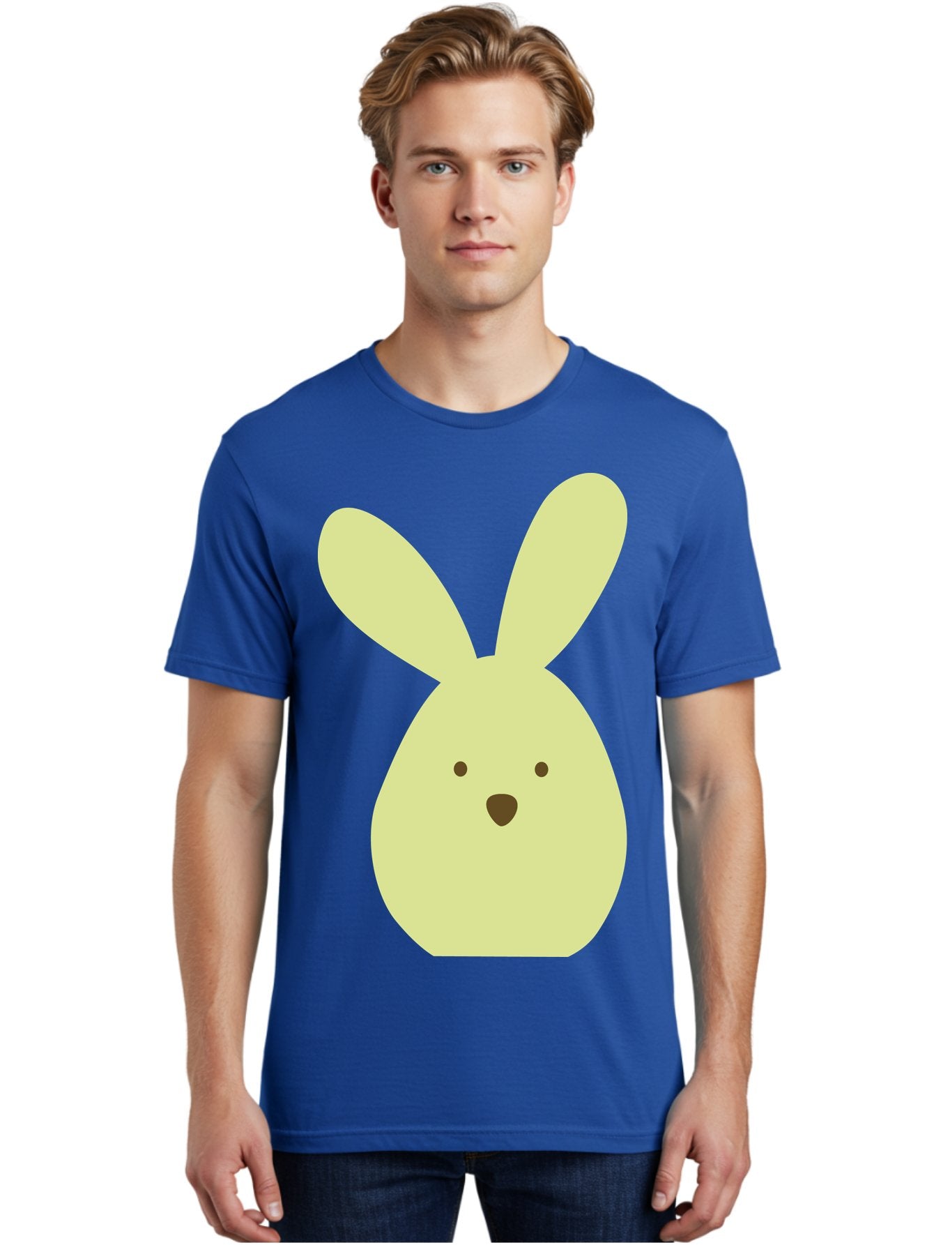 Bunny-Face Men'S Graphic Tee, 100% Cotton, Comfortable Casual Summer Wear, Machine Washable, Cartoon Bunny, Easter Bunny, Cute, Simple Design, Childrens Illustration, Rabbit Face, Brown Nose, Pale Yellow, Digital Art Aac549 23