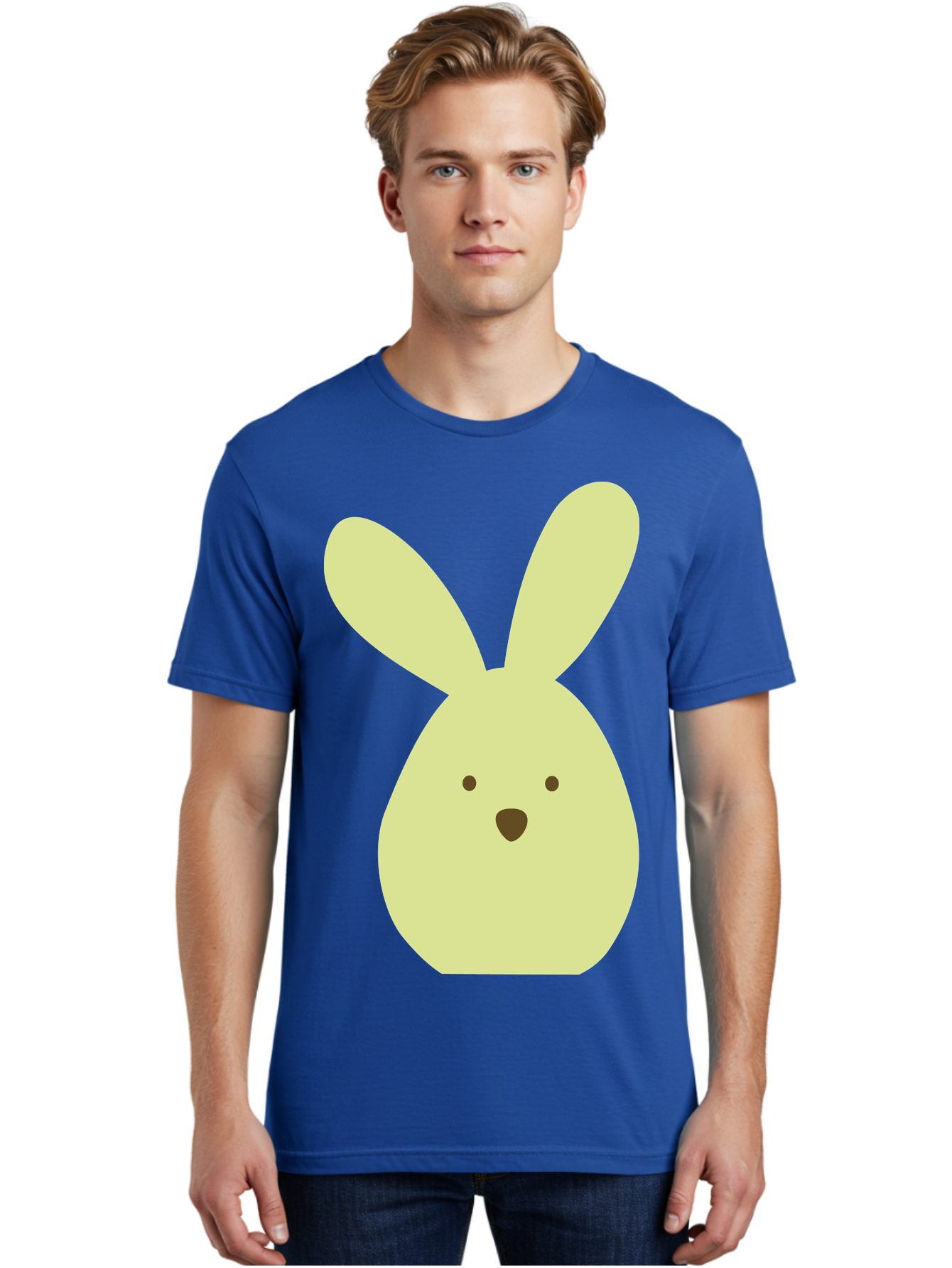 Bunny-Face Men'S Graphic Tee, 100% Cotton, Comfortable Casual Summer Wear, Machine Washable, Cartoon Bunny, Easter Bunny, Cute, Simple Design, Childrens Illustration, Rabbit Face, Brown Nose, Pale Yellow, Digital Art Aac549 16