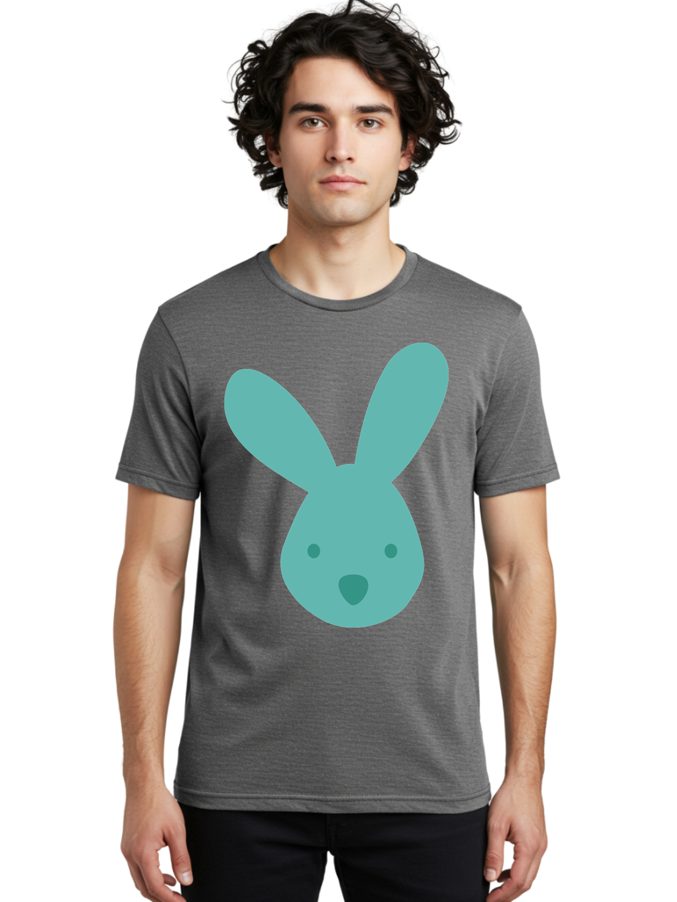Bunny-Head Men'S Graphic Tee, 100% Cotton, Comfortable Casual Summer Wear, Machine Washable, Cartoon Bunny, Teal Rabbit, Simple Design, Cute Face, Digital Illustration, Easter Theme, Minimalist Art, Pastel Colors Aac550 6