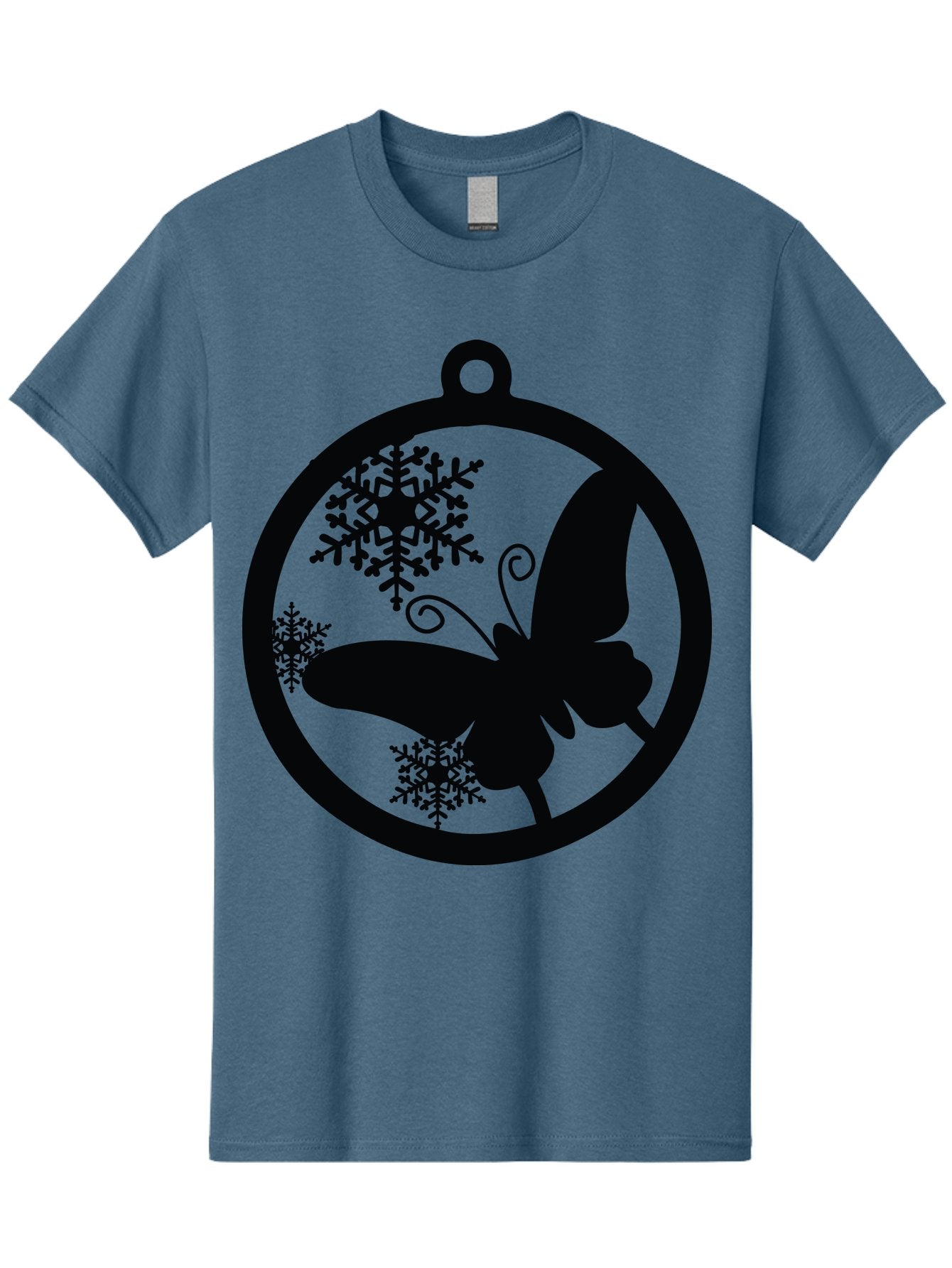 Butterfly-Ornament Men'S Graphic Tee, 100% Cotton, Comfortable Casual Summer Wear, Machine Washable, Butterfly, Snowflakes, Ornament, Winter Decor, Festive Design, Holiday Theme, Delicate Patterns, Intricate Details, Christmas Decoration Aac553