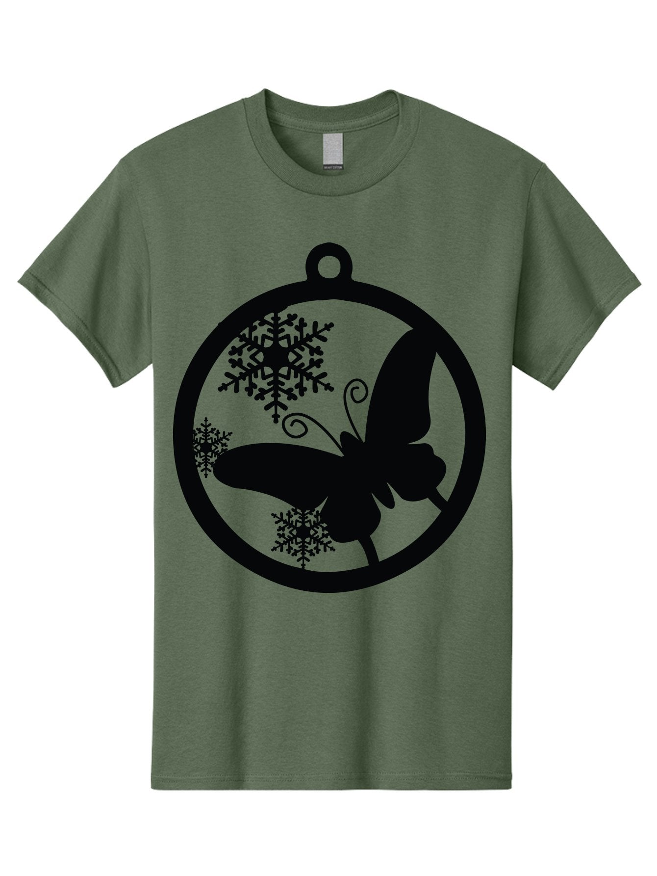 Butterfly-Ornament Men'S Graphic Tee, 100% Cotton, Comfortable Casual Summer Wear, Machine Washable, Butterfly, Snowflakes, Ornament, Winter Decor, Festive Design, Holiday Theme, Delicate Patterns, Intricate Details, Christmas Decoration Aac553 6