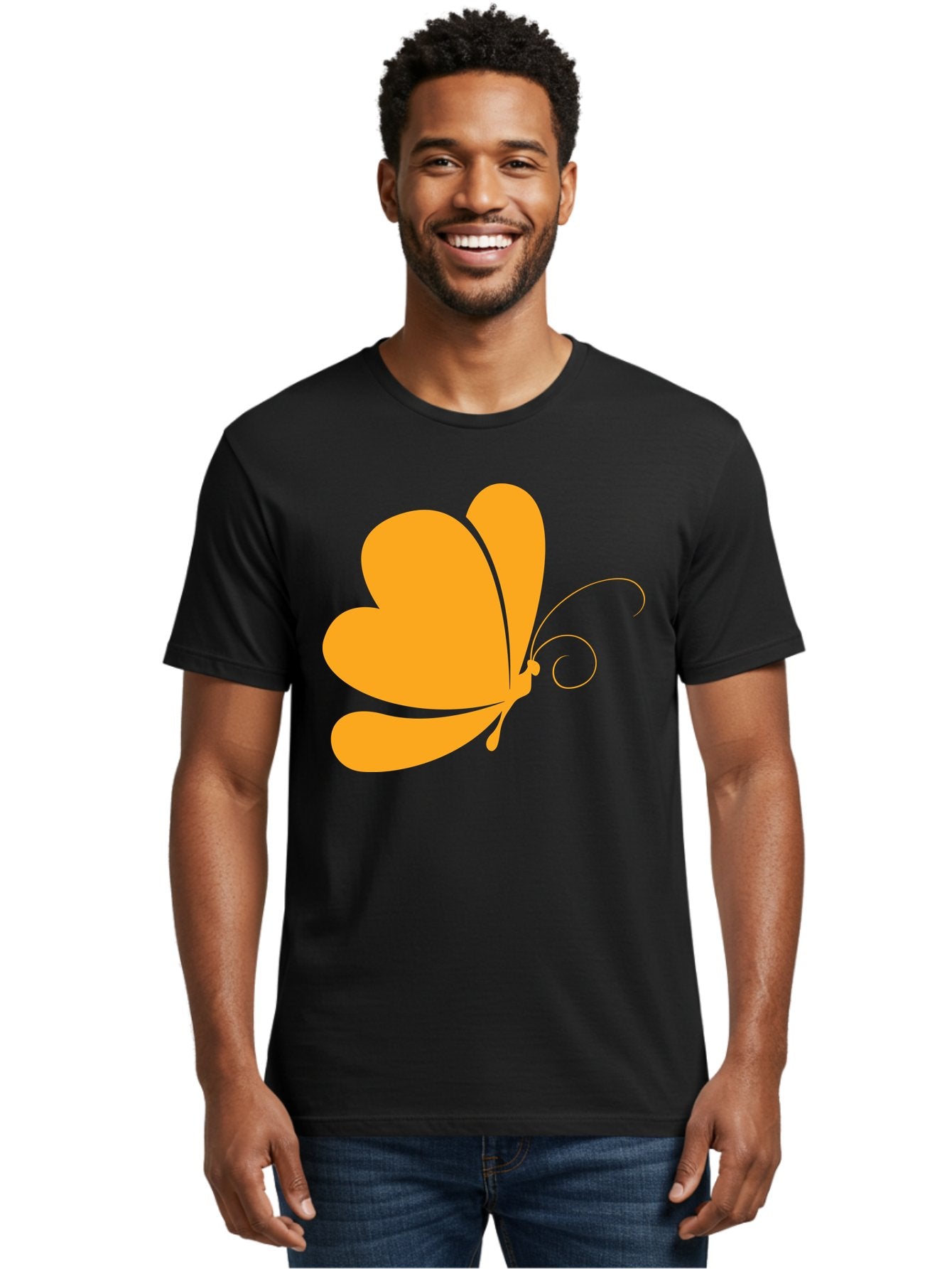 Butterfly Men'S Graphic Tee, 100% Cotton, Comfortable Casual Summer Wear, Machine Washable, Orange Butterfly, Minimalist Design, Stylized Insect, Delicate Features, Orange Silhouette, Butterfly Wings, Simple Shapes, Graphic Illustration, Aac554 22