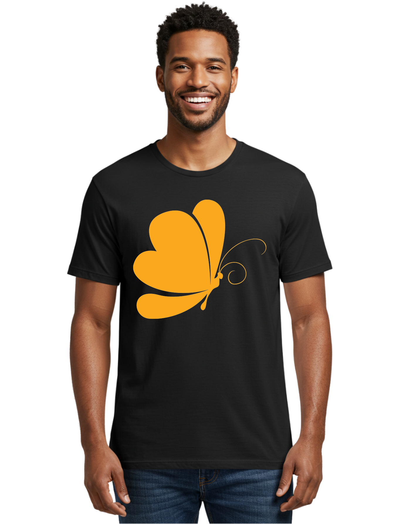 Butterfly Men'S Graphic Tee, 100% Cotton, Comfortable Casual Summer Wear, Machine Washable, Orange Butterfly, Minimalist Design, Stylized Insect, Delicate Features, Orange Silhouette, Butterfly Wings, Simple Shapes, Graphic Illustration, Aac554 18