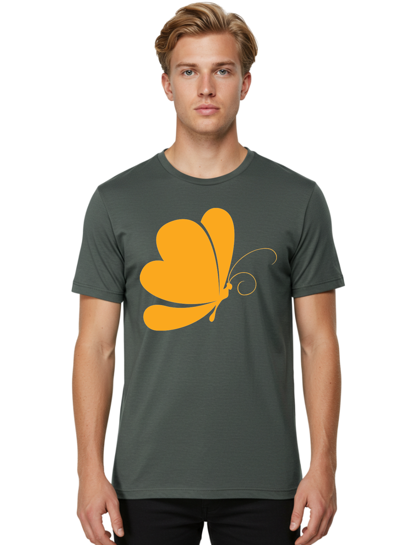 Butterfly Men'S Graphic Tee, 100% Cotton, Comfortable Casual Summer Wear, Machine Washable, Orange Butterfly, Minimalist Design, Stylized Insect, Delicate Features, Orange Silhouette, Butterfly Wings, Simple Shapes, Graphic Illustration, Aac554 8