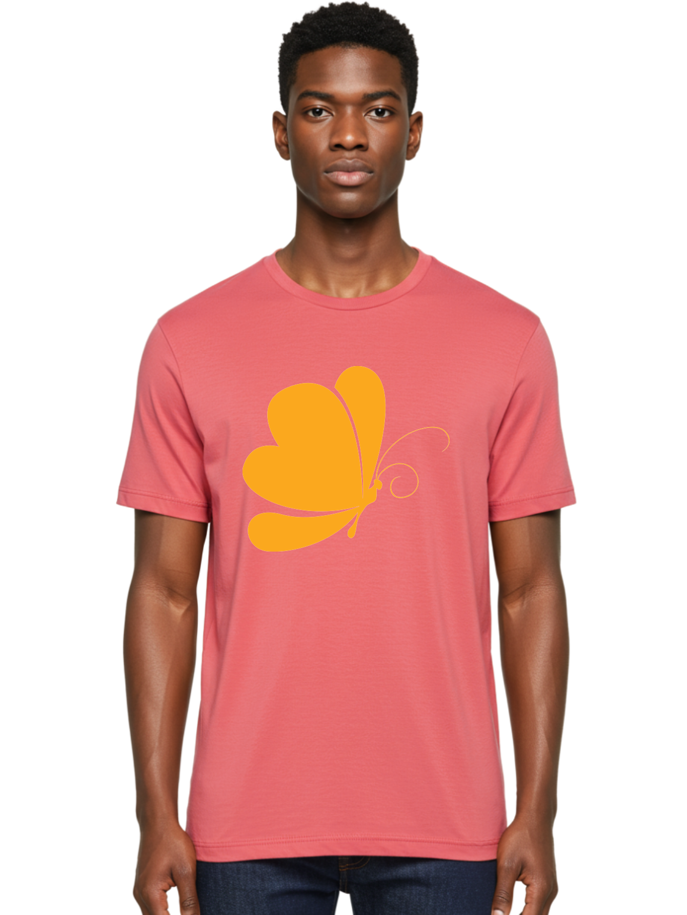 Butterfly Men'S Graphic Tee, 100% Cotton, Comfortable Casual Summer Wear, Machine Washable, Orange Butterfly, Minimalist Design, Stylized Insect, Delicate Features, Orange Silhouette, Butterfly Wings, Simple Shapes, Graphic Illustration, Aac554 14
