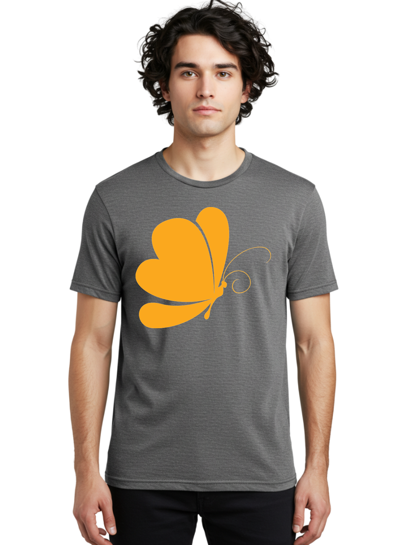 Butterfly Men'S Graphic Tee, 100% Cotton, Comfortable Casual Summer Wear, Machine Washable, Orange Butterfly, Minimalist Design, Stylized Insect, Delicate Features, Orange Silhouette, Butterfly Wings, Simple Shapes, Graphic Illustration, Aac554 24