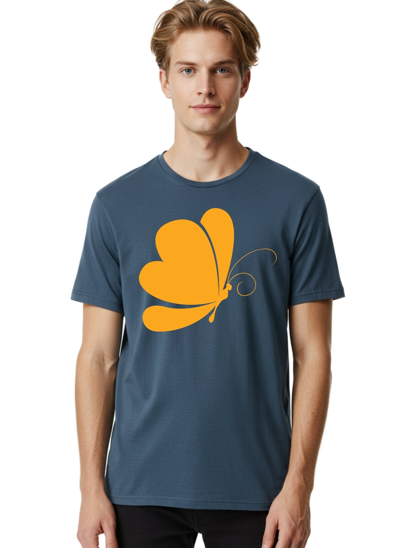 Butterfly Men'S Graphic Tee, 100% Cotton, Comfortable Casual Summer Wear, Machine Washable, Orange Butterfly, Minimalist Design, Stylized Insect, Delicate Features, Orange Silhouette, Butterfly Wings, Simple Shapes, Graphic Illustration, Aac554 20