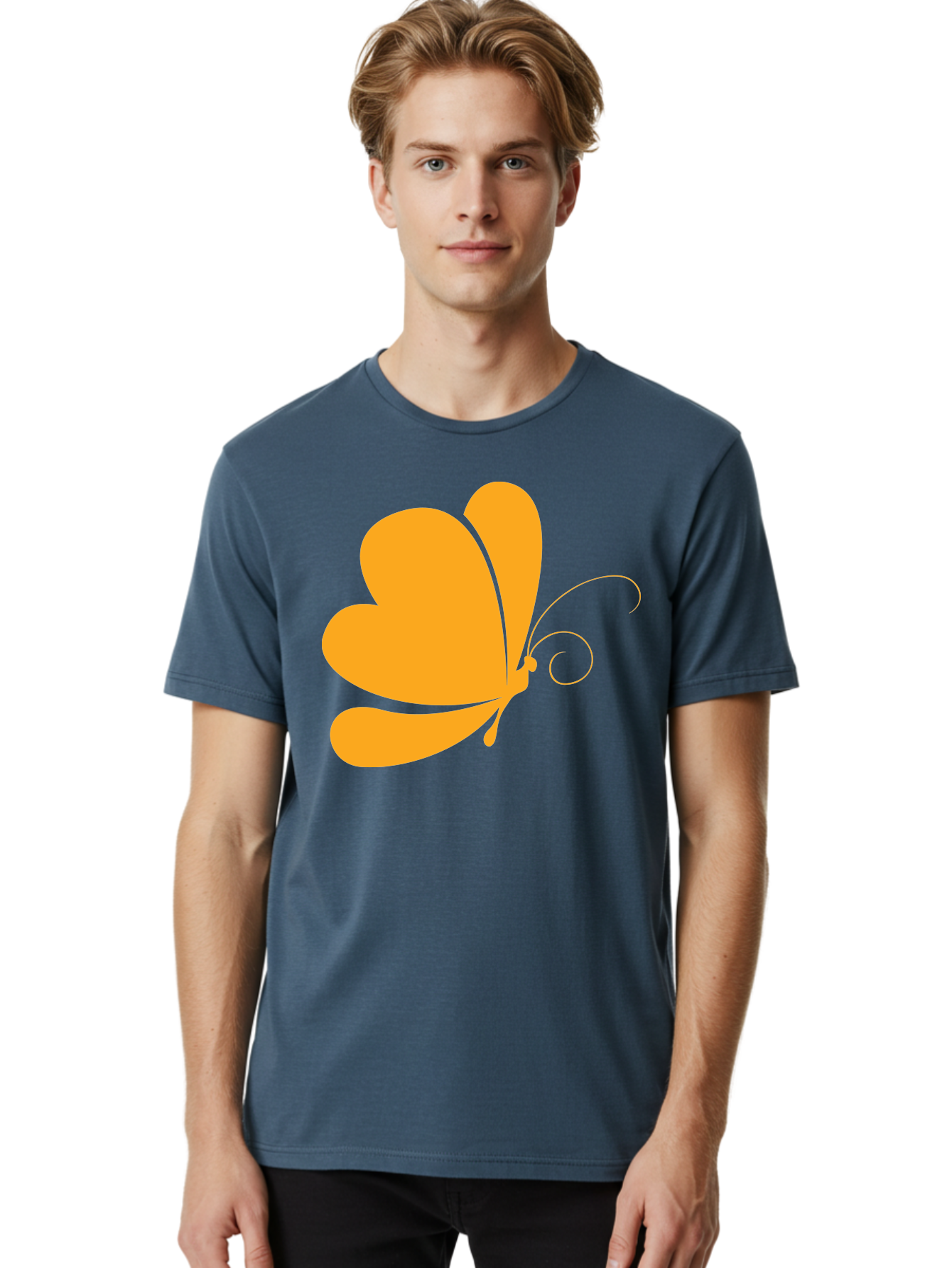 Butterfly Men'S Graphic Tee, 100% Cotton, Comfortable Casual Summer Wear, Machine Washable, Orange Butterfly, Minimalist Design, Stylized Insect, Delicate Features, Orange Silhouette, Butterfly Wings, Simple Shapes, Graphic Illustration, Aac554 30