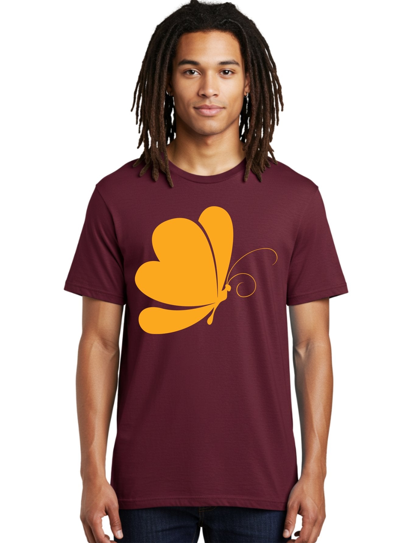 Butterfly Men'S Graphic Tee, 100% Cotton, Comfortable Casual Summer Wear, Machine Washable, Orange Butterfly, Minimalist Design, Stylized Insect, Delicate Features, Orange Silhouette, Butterfly Wings, Simple Shapes, Graphic Illustration, Aac554 16