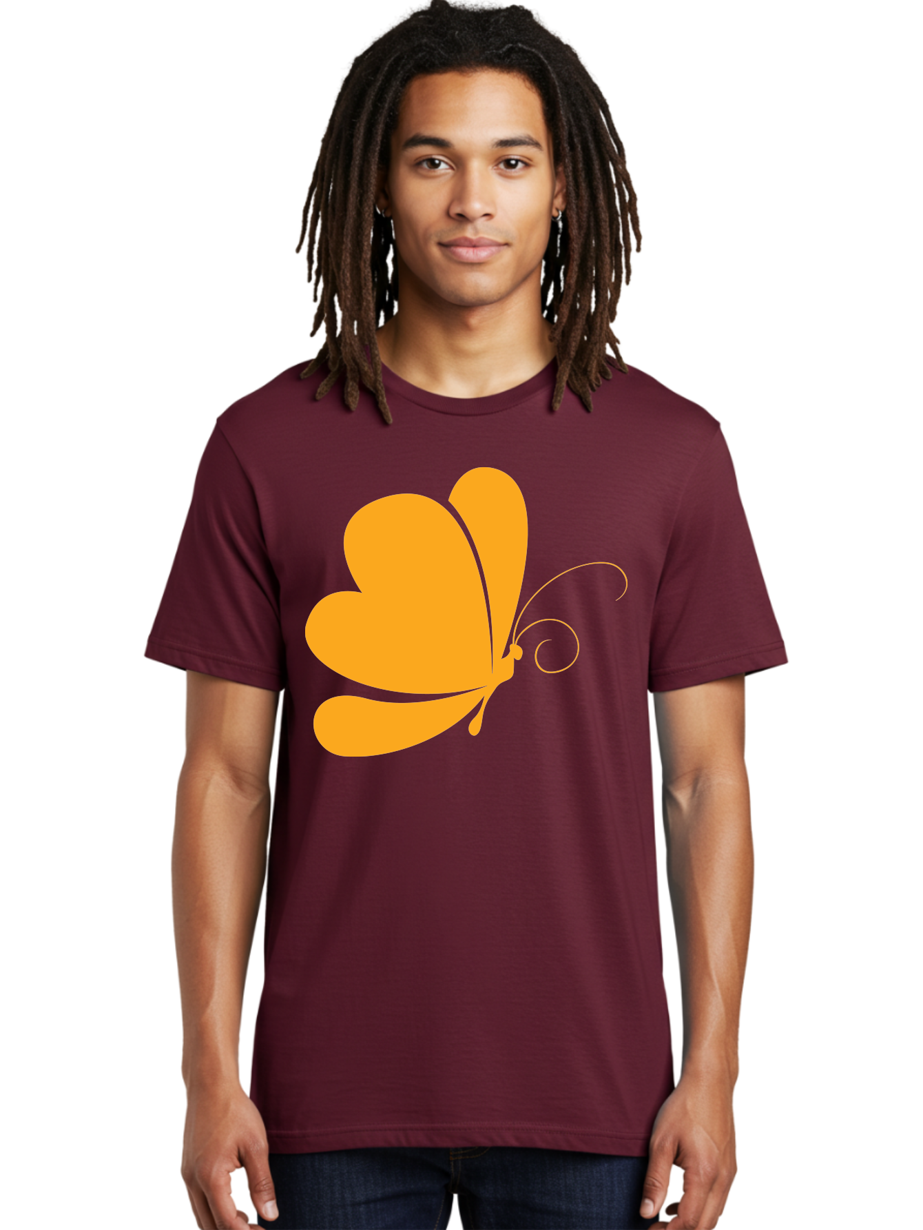 Butterfly Men'S Graphic Tee, 100% Cotton, Comfortable Casual Summer Wear, Machine Washable, Orange Butterfly, Minimalist Design, Stylized Insect, Delicate Features, Orange Silhouette, Butterfly Wings, Simple Shapes, Graphic Illustration, Aac554 26