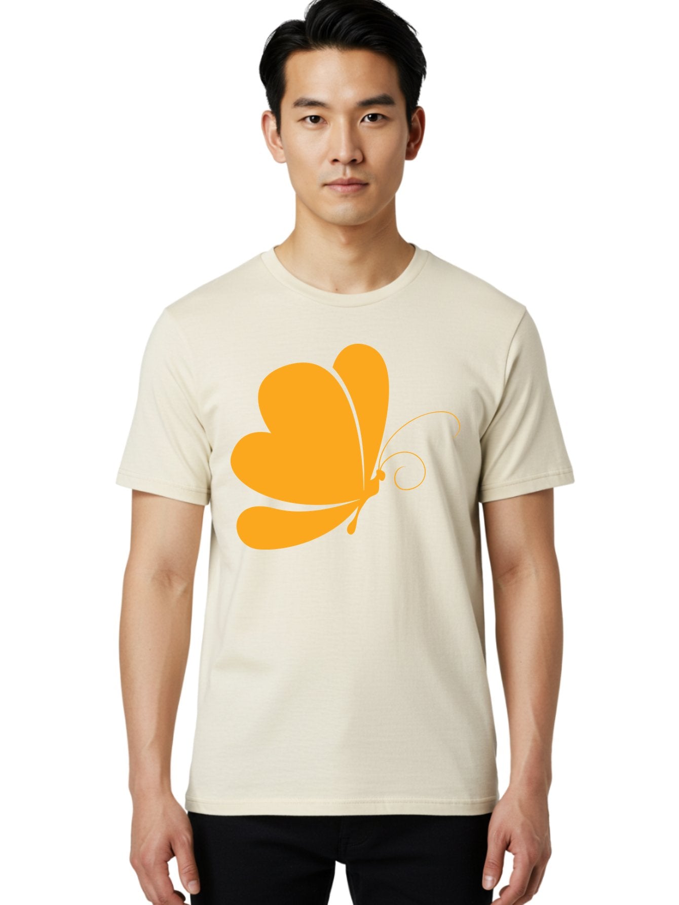 Butterfly Men'S Graphic Tee, 100% Cotton, Comfortable Casual Summer Wear, Machine Washable, Orange Butterfly, Minimalist Design, Stylized Insect, Delicate Features, Orange Silhouette, Butterfly Wings, Simple Shapes, Graphic Illustration, Aac554 23
