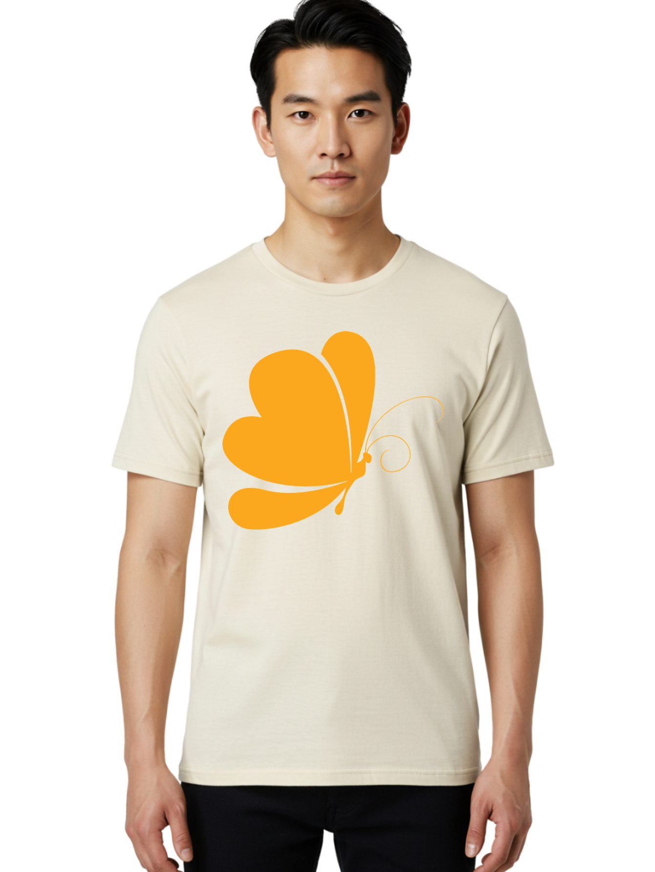 Butterfly Men'S Graphic Tee, 100% Cotton, Comfortable Casual Summer Wear, Machine Washable, Orange Butterfly, Minimalist Design, Stylized Insect, Delicate Features, Orange Silhouette, Butterfly Wings, Simple Shapes, Graphic Illustration, Aac554 16