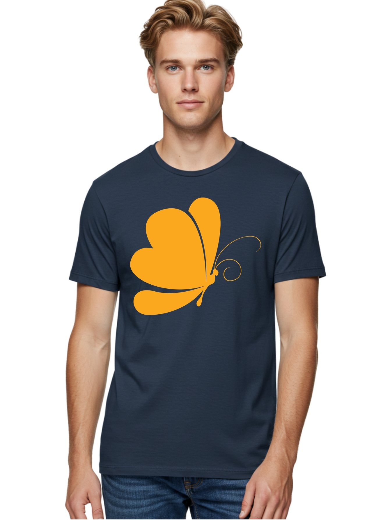 Butterfly Men'S Graphic Tee, 100% Cotton, Comfortable Casual Summer Wear, Machine Washable, Orange Butterfly, Minimalist Design, Stylized Insect, Delicate Features, Orange Silhouette, Butterfly Wings, Simple Shapes, Graphic Illustration, Aac554 17