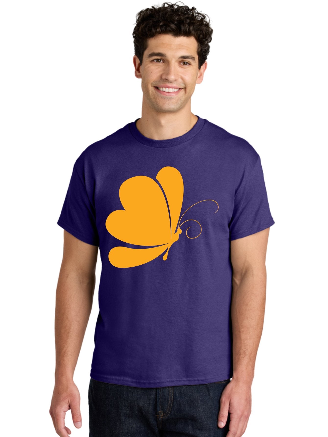 Butterfly Men'S Graphic Tee, 100% Cotton, Comfortable Casual Summer Wear, Machine Washable, Orange Butterfly, Minimalist Design, Stylized Insect, Delicate Features, Orange Silhouette, Butterfly Wings, Simple Shapes, Graphic Illustration, Aac554 30