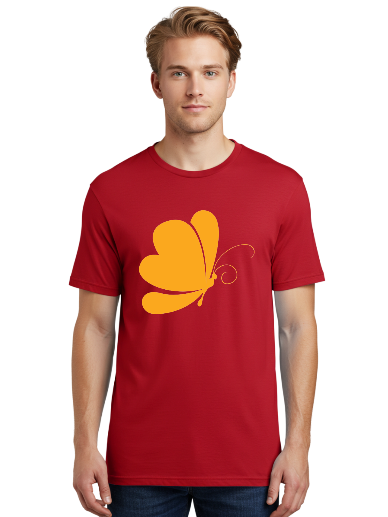 Butterfly Men'S Graphic Tee, 100% Cotton, Comfortable Casual Summer Wear, Machine Washable, Orange Butterfly, Minimalist Design, Stylized Insect, Delicate Features, Orange Silhouette, Butterfly Wings, Simple Shapes, Graphic Illustration, Aac554 12