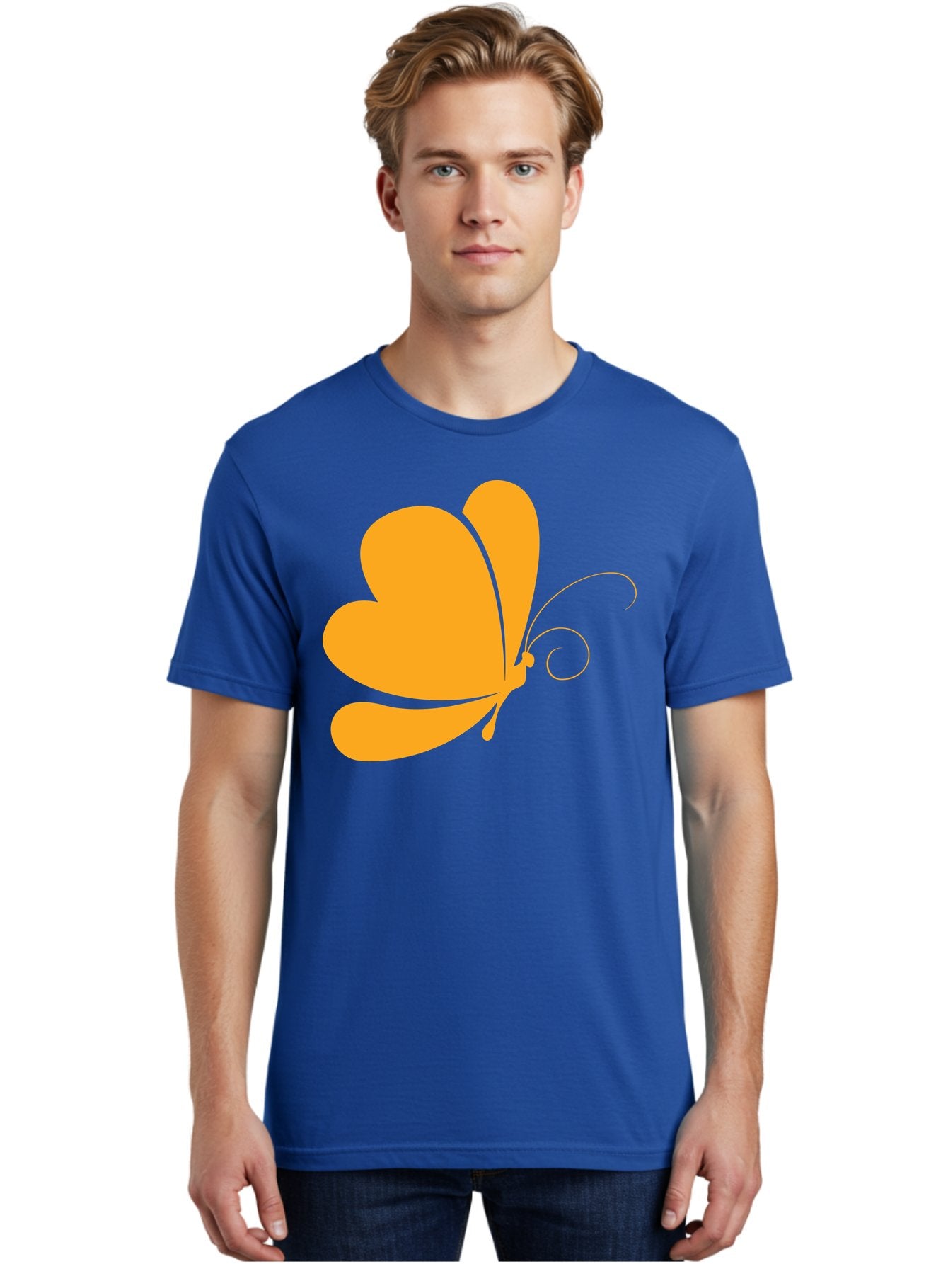 Butterfly Men'S Graphic Tee, 100% Cotton, Comfortable Casual Summer Wear, Machine Washable, Orange Butterfly, Minimalist Design, Stylized Insect, Delicate Features, Orange Silhouette, Butterfly Wings, Simple Shapes, Graphic Illustration, Aac554 21