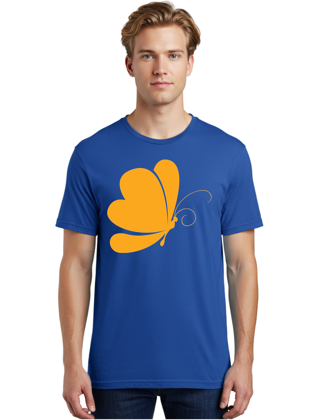 Butterfly Men'S Graphic Tee, 100% Cotton, Comfortable Casual Summer Wear, Machine Washable, Orange Butterfly, Minimalist Design, Stylized Insect, Delicate Features, Orange Silhouette, Butterfly Wings, Simple Shapes, Graphic Illustration, Aac554 20