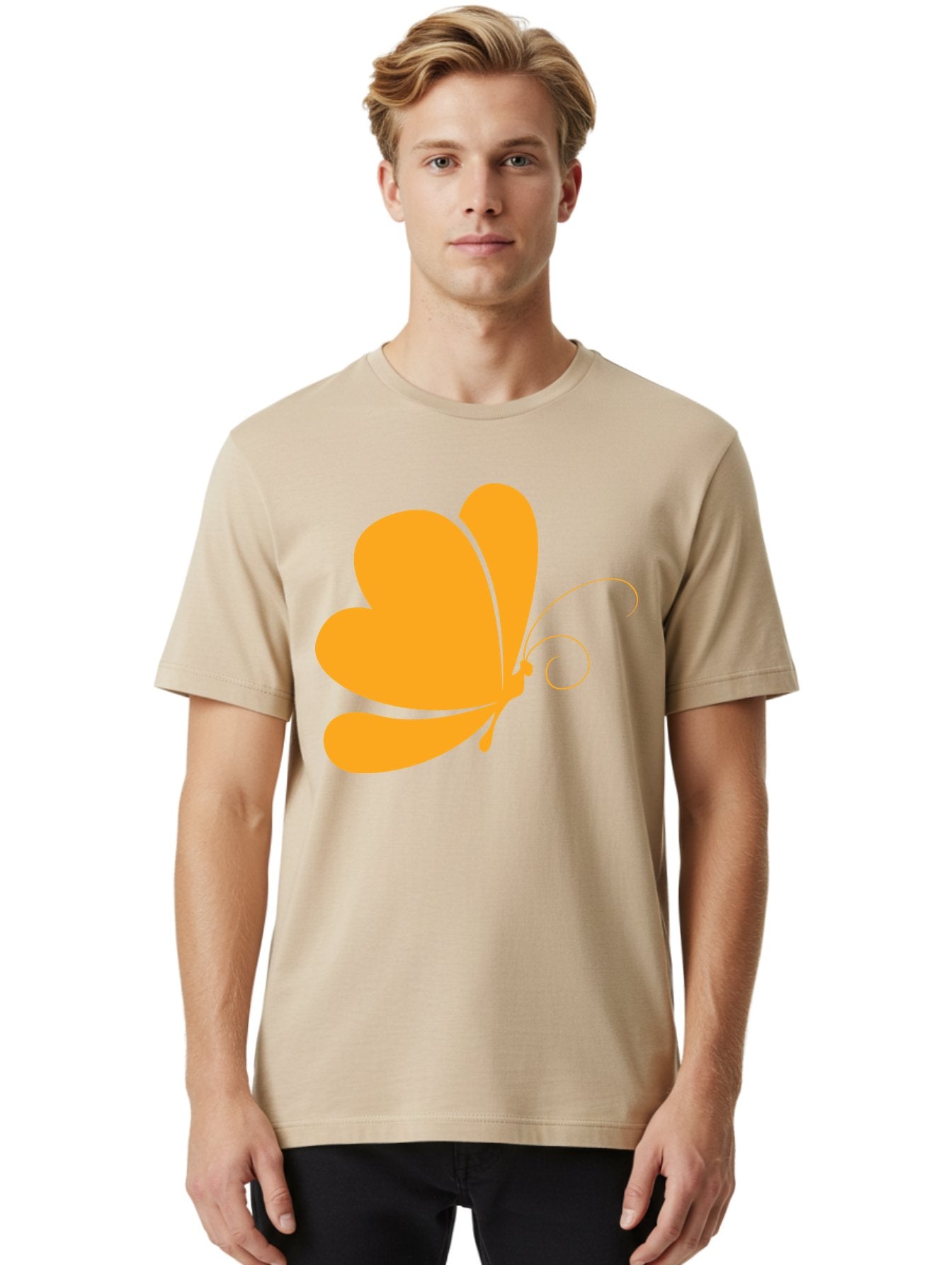 Butterfly Men'S Graphic Tee, 100% Cotton, Comfortable Casual Summer Wear, Machine Washable, Orange Butterfly, Minimalist Design, Stylized Insect, Delicate Features, Orange Silhouette, Butterfly Wings, Simple Shapes, Graphic Illustration, Aac554 29