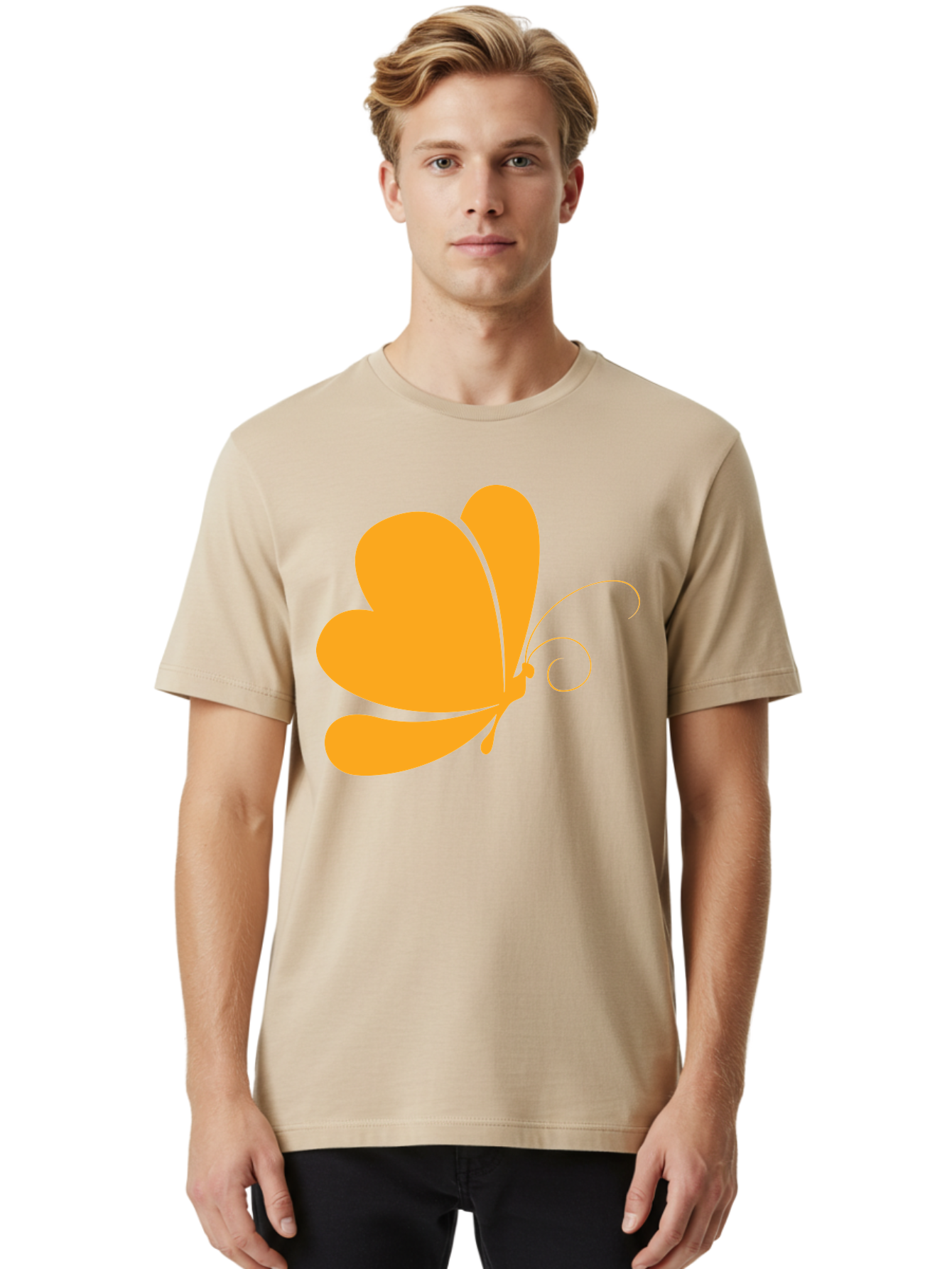 Butterfly Men'S Graphic Tee, 100% Cotton, Comfortable Casual Summer Wear, Machine Washable, Orange Butterfly, Minimalist Design, Stylized Insect, Delicate Features, Orange Silhouette, Butterfly Wings, Simple Shapes, Graphic Illustration, Aac554 4