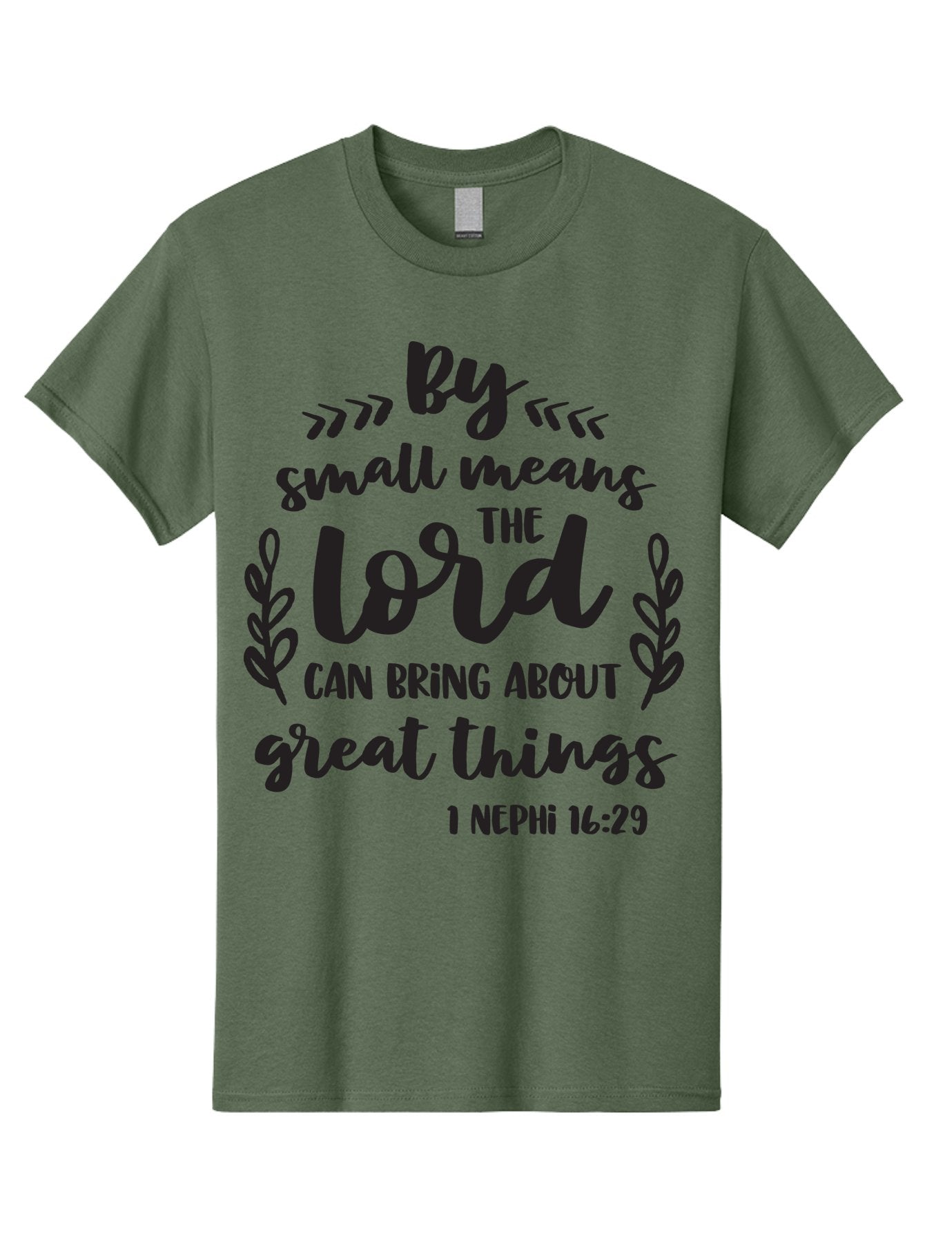 By-Small-Means-The-Lord-Can-Bring-About-Great-Things Men'S Graphic Tee, 100% Cotton, Comfortable Casual Summer Wear, Machine Washable, Inspirational Quote, Motivational Scripture, 1 Nephi 16:29, Small Means Great Things, Lord'S Power, Aac555 5