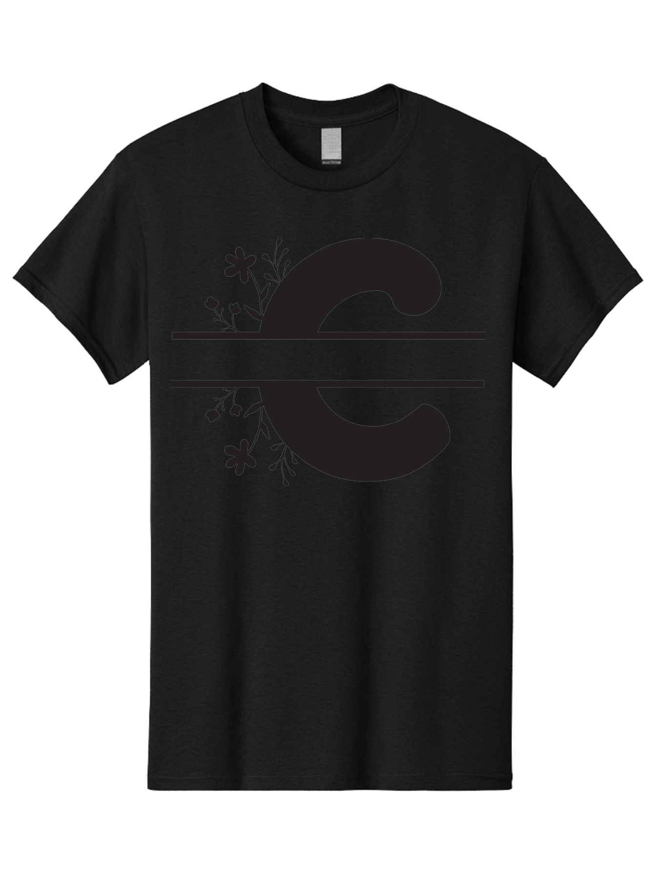 C-1 Men'S Graphic Tee, 100% Cotton, Comfortable Casual Summer Wear, Machine Washable, Black Letter C, Floral Design, Flowers And Foliage, Elegant Typography, Decorative Elements, Simple Yet Sophisticated Aac556 17
