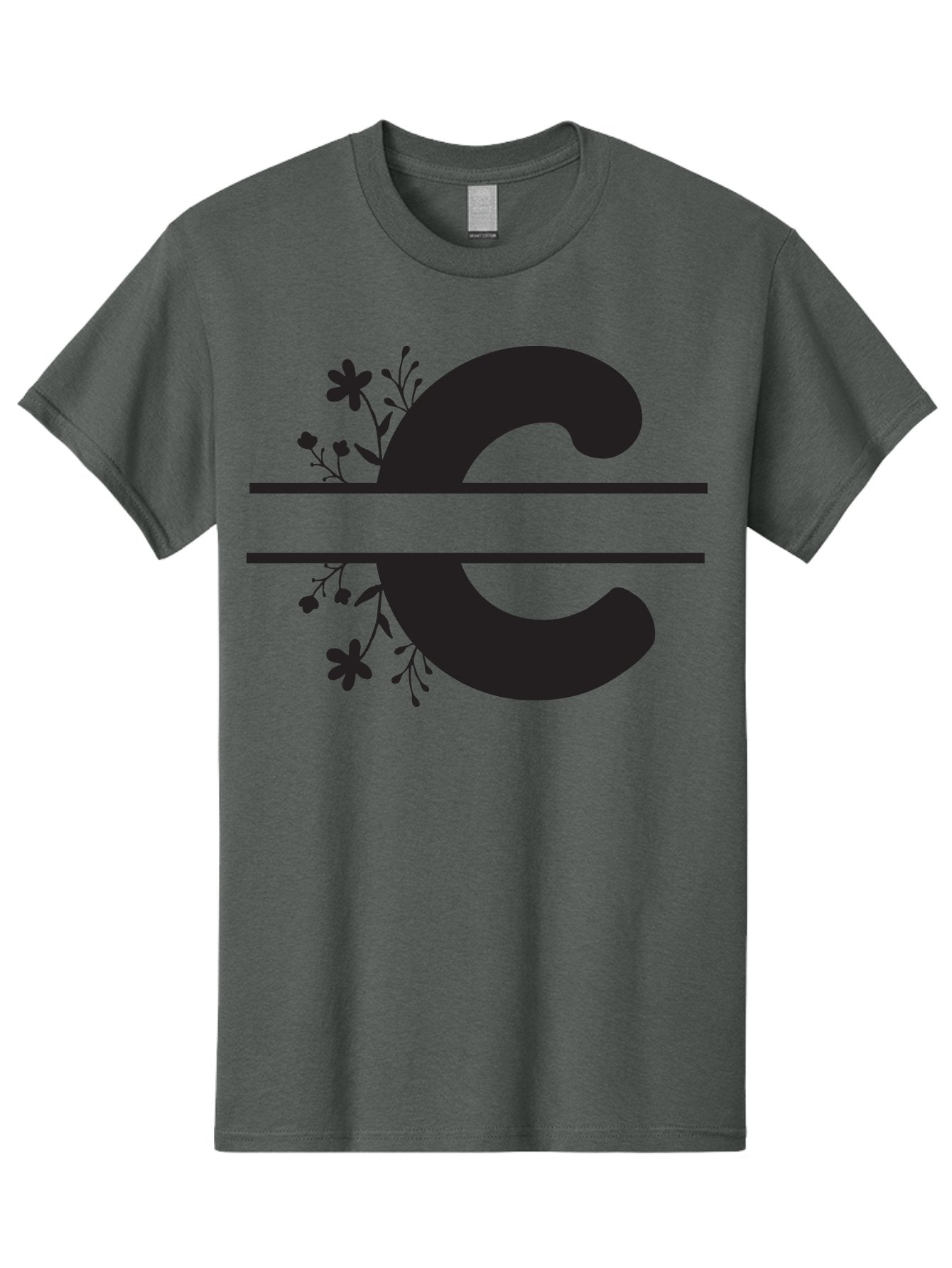 C-1 Men'S Graphic Tee, 100% Cotton, Comfortable Casual Summer Wear, Machine Washable, Black Letter C, Floral Design, Flowers And Foliage, Elegant Typography, Decorative Elements, Simple Yet Sophisticated Aac556 15