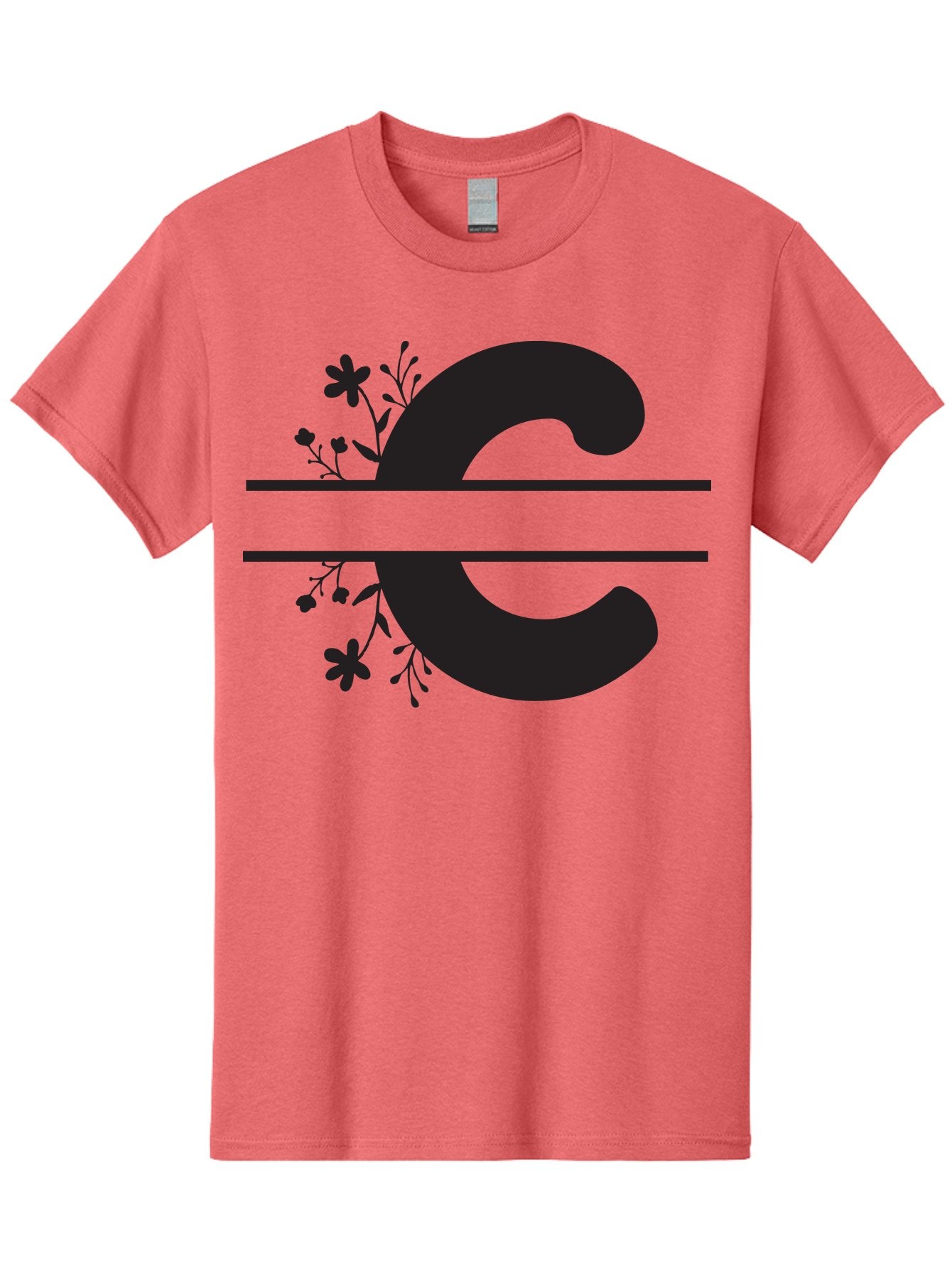 C-1 Men'S Graphic Tee, 100% Cotton, Comfortable Casual Summer Wear, Machine Washable, Black Letter C, Floral Design, Flowers And Foliage, Elegant Typography, Decorative Elements, Simple Yet Sophisticated Aac556 8