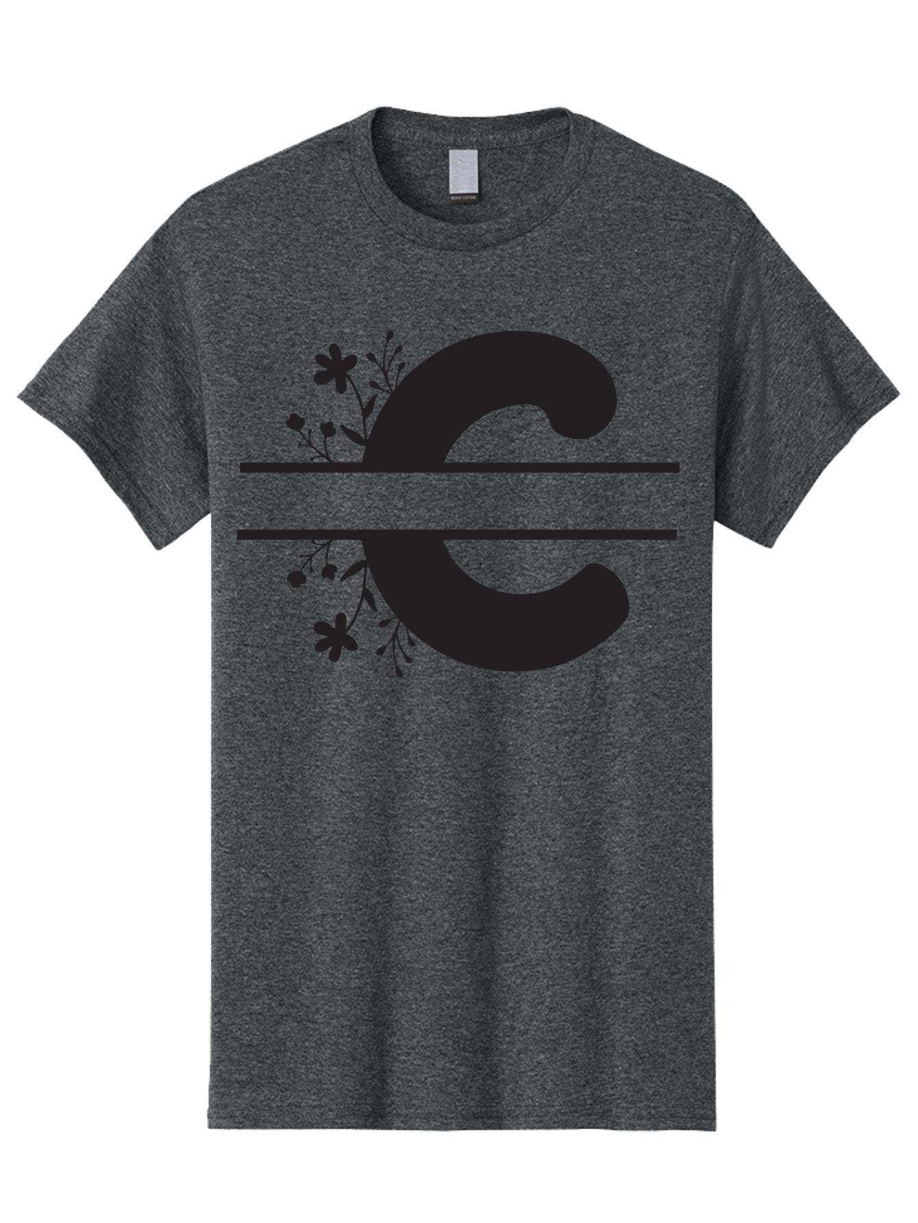 C-1 Men'S Graphic Tee, 100% Cotton, Comfortable Casual Summer Wear, Machine Washable, Black Letter C, Floral Design, Flowers And Foliage, Elegant Typography, Decorative Elements, Simple Yet Sophisticated Aac556 14