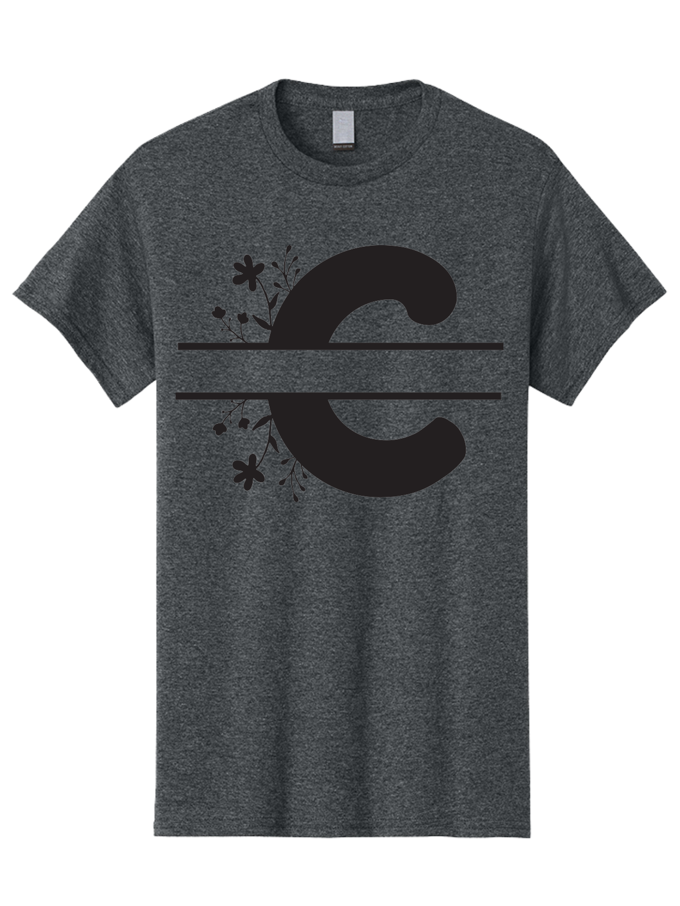 C-1 Men'S Graphic Tee, 100% Cotton, Comfortable Casual Summer Wear, Machine Washable, Black Letter C, Floral Design, Flowers And Foliage, Elegant Typography, Decorative Elements, Simple Yet Sophisticated Aac556 3