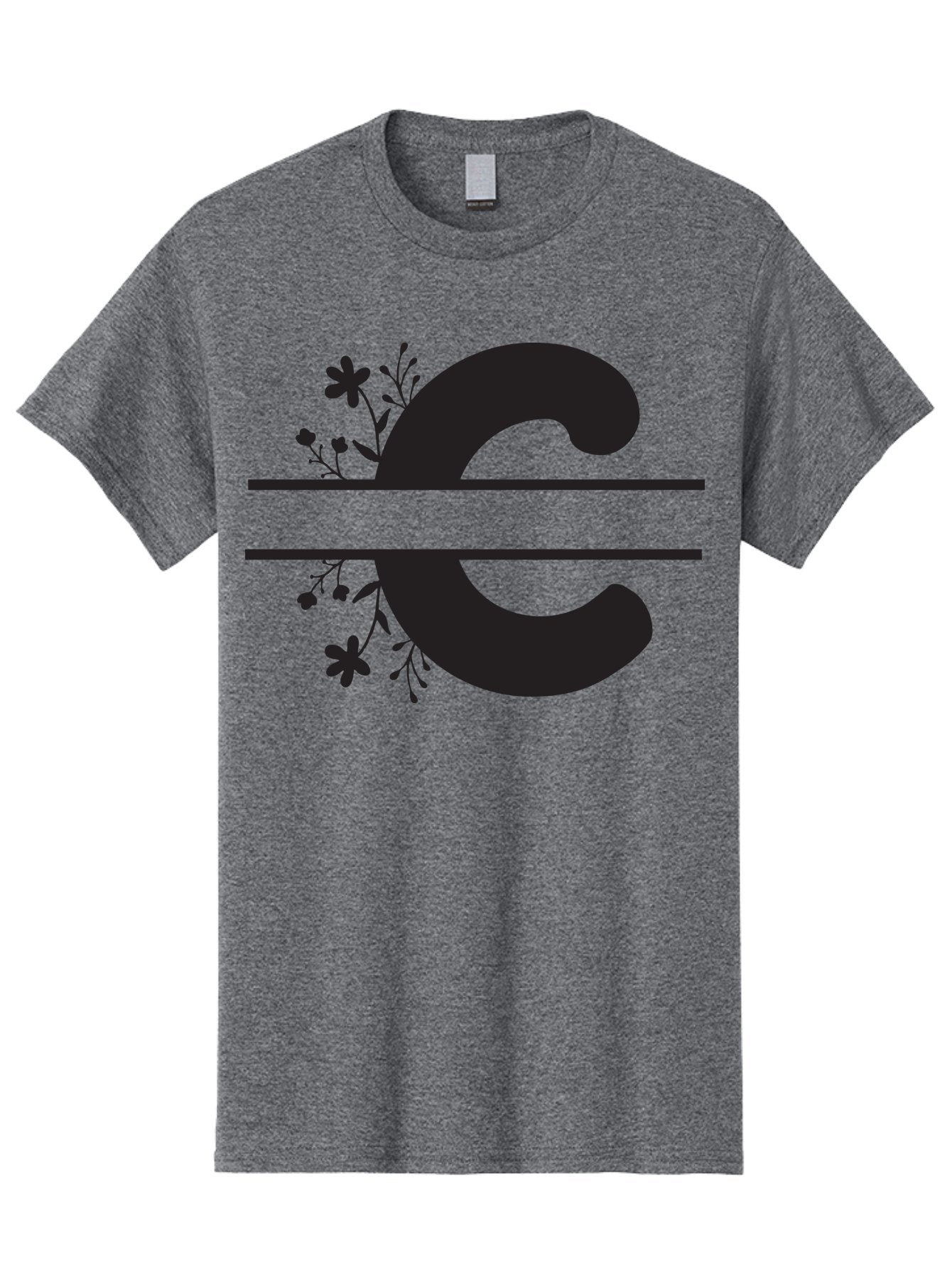 C-1 Men'S Graphic Tee, 100% Cotton, Comfortable Casual Summer Wear, Machine Washable, Black Letter C, Floral Design, Flowers And Foliage, Elegant Typography, Decorative Elements, Simple Yet Sophisticated Aac556 10