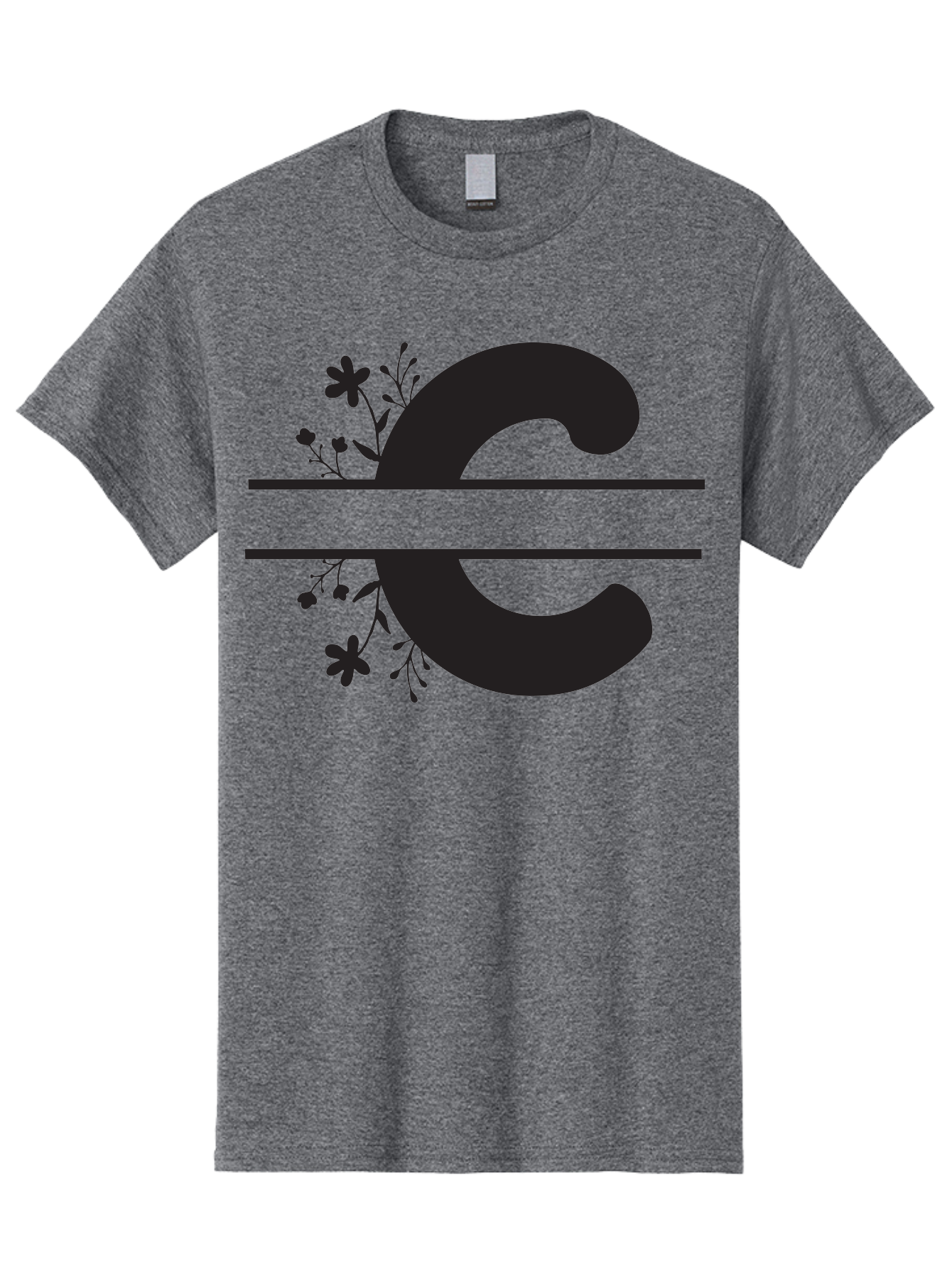 C-1 Men'S Graphic Tee, 100% Cotton, Comfortable Casual Summer Wear, Machine Washable, Black Letter C, Floral Design, Flowers And Foliage, Elegant Typography, Decorative Elements, Simple Yet Sophisticated Aac556 27