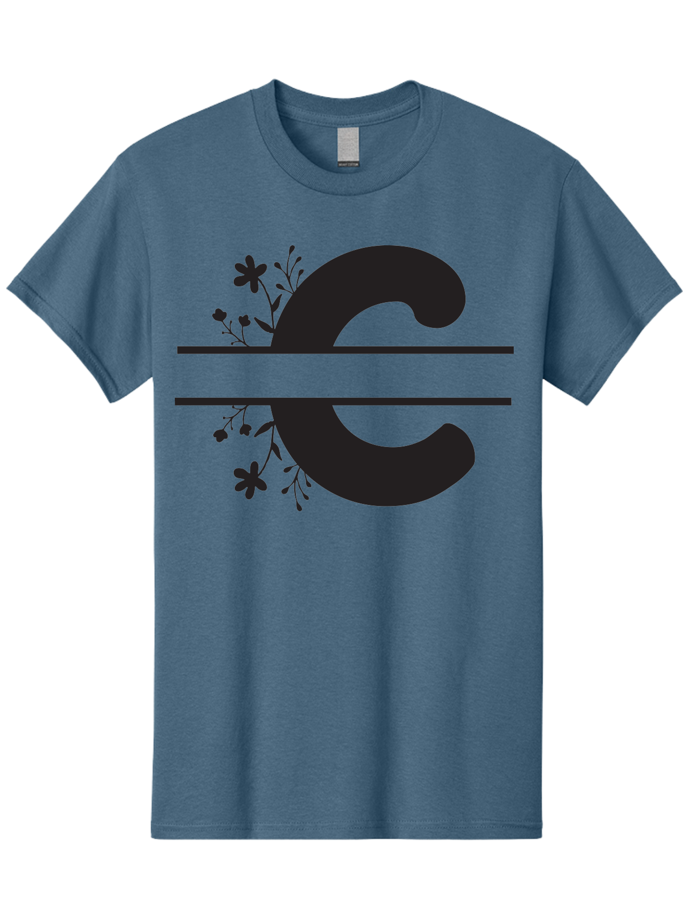 C-1 Men'S Graphic Tee, 100% Cotton, Comfortable Casual Summer Wear, Machine Washable, Black Letter C, Floral Design, Flowers And Foliage, Elegant Typography, Decorative Elements, Simple Yet Sophisticated Aac556 15