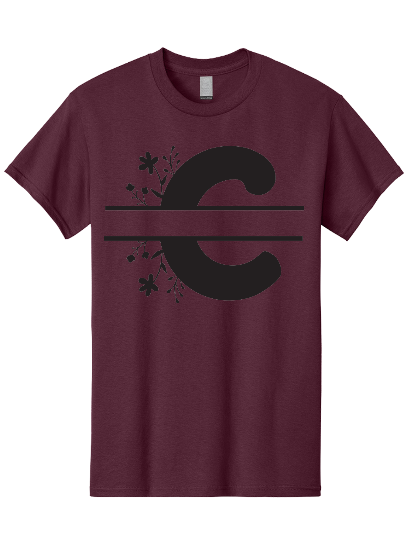 C-1 Men'S Graphic Tee, 100% Cotton, Comfortable Casual Summer Wear, Machine Washable, Black Letter C, Floral Design, Flowers And Foliage, Elegant Typography, Decorative Elements, Simple Yet Sophisticated Aac556 7