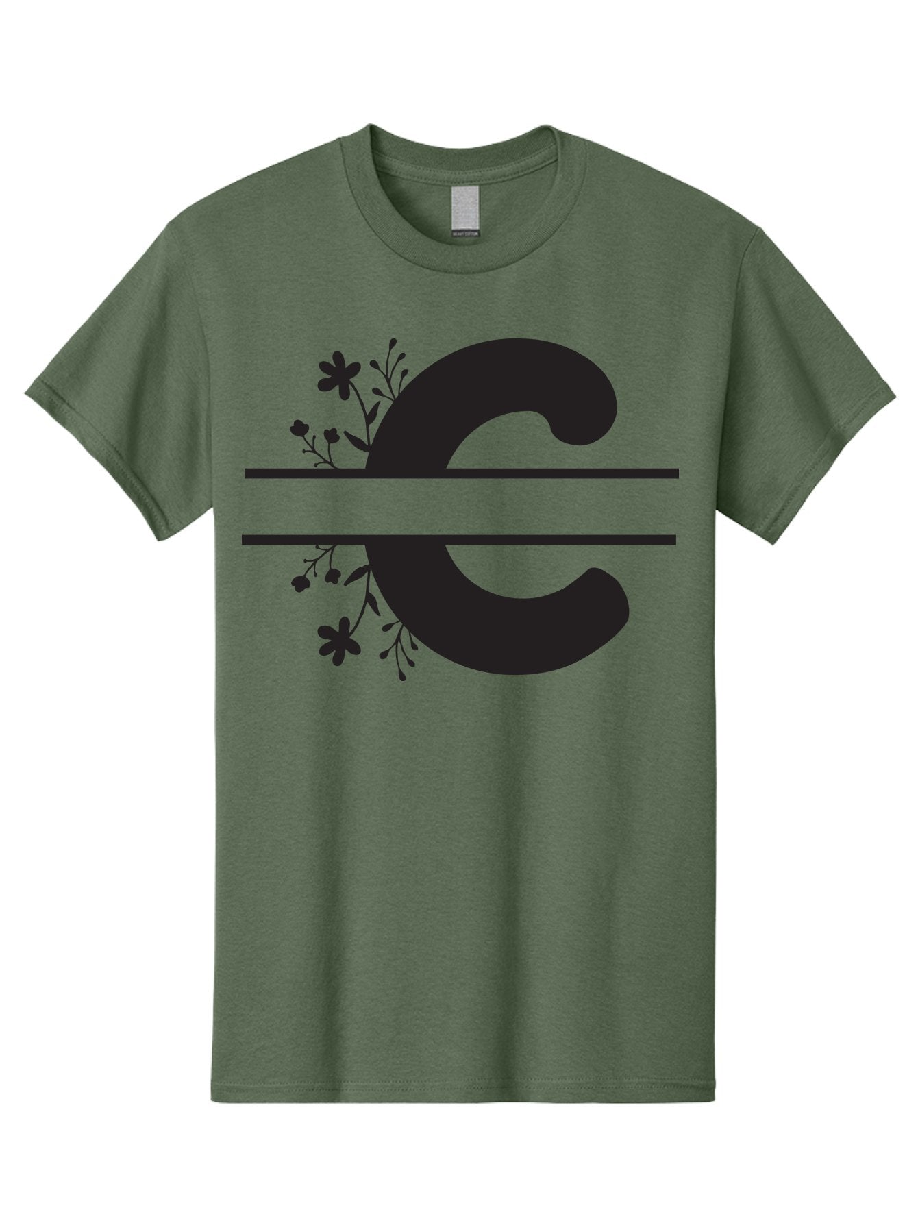 C-1 Men'S Graphic Tee, 100% Cotton, Comfortable Casual Summer Wear, Machine Washable, Black Letter C, Floral Design, Flowers And Foliage, Elegant Typography, Decorative Elements, Simple Yet Sophisticated Aac556 6