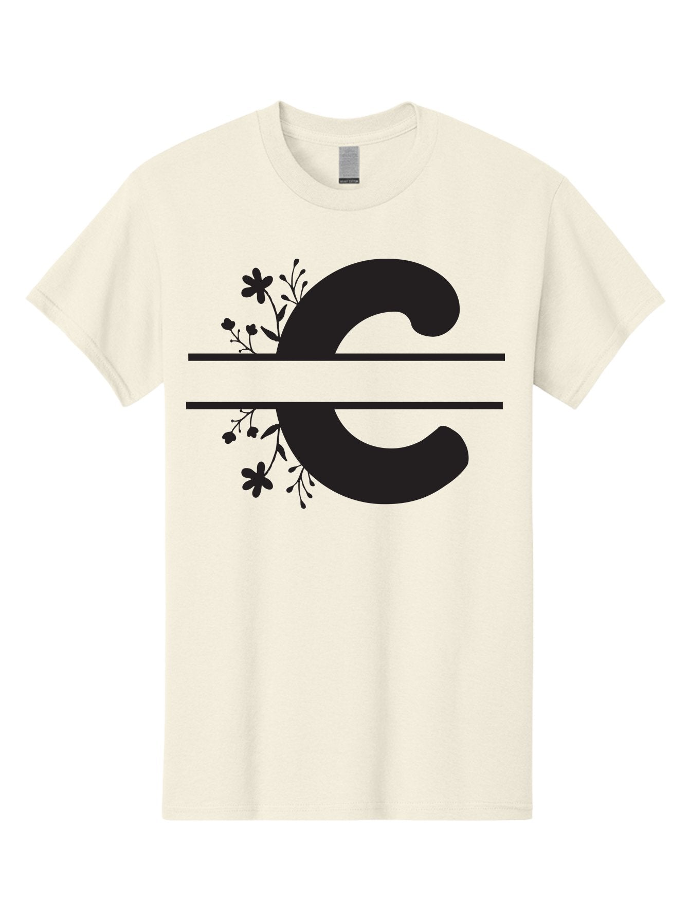 C-1 Men'S Graphic Tee, 100% Cotton, Comfortable Casual Summer Wear, Machine Washable, Black Letter C, Floral Design, Flowers And Foliage, Elegant Typography, Decorative Elements, Simple Yet Sophisticated Aac556 12