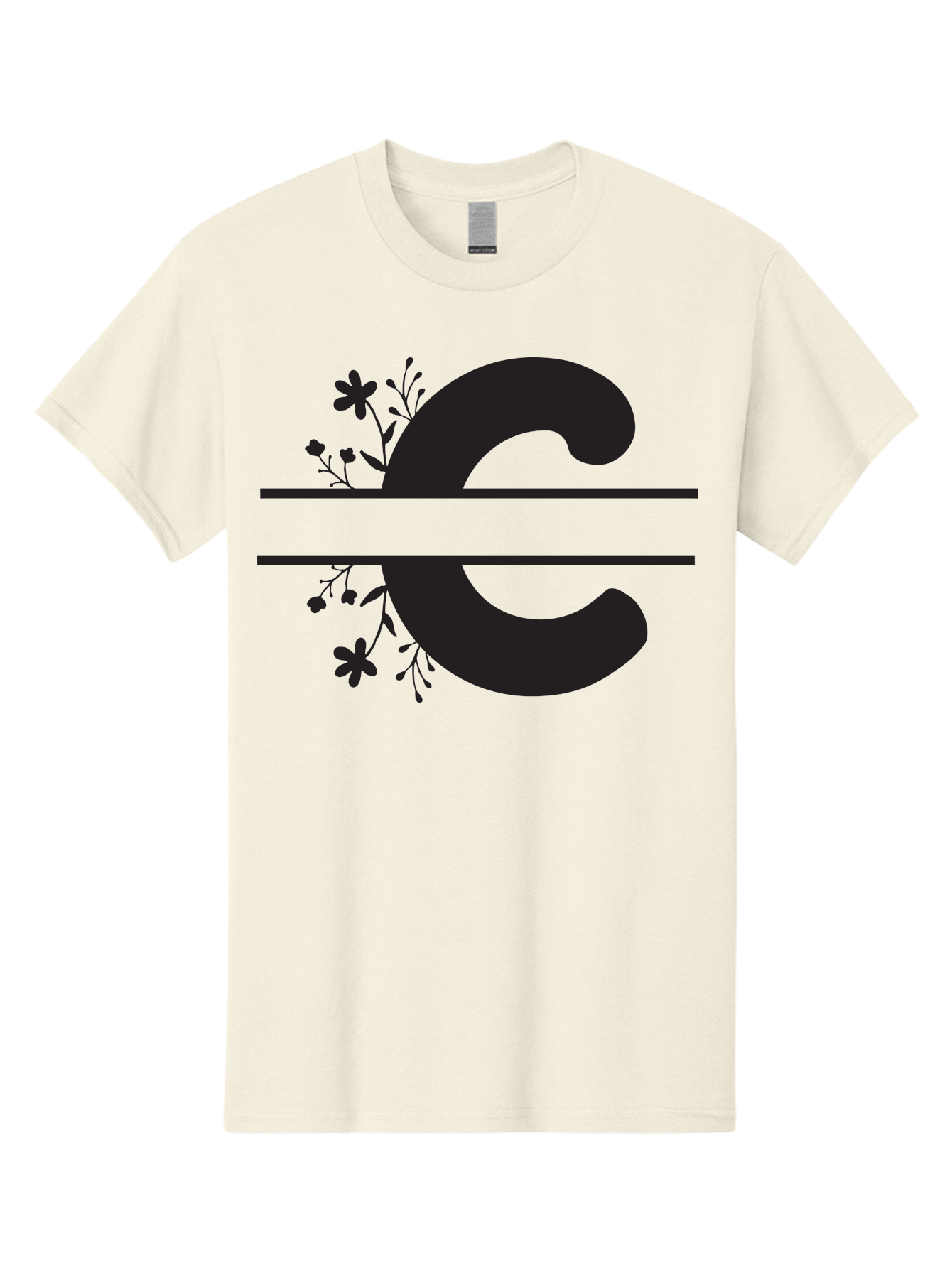 C-1 Men'S Graphic Tee, 100% Cotton, Comfortable Casual Summer Wear, Machine Washable, Black Letter C, Floral Design, Flowers And Foliage, Elegant Typography, Decorative Elements, Simple Yet Sophisticated Aac556 5
