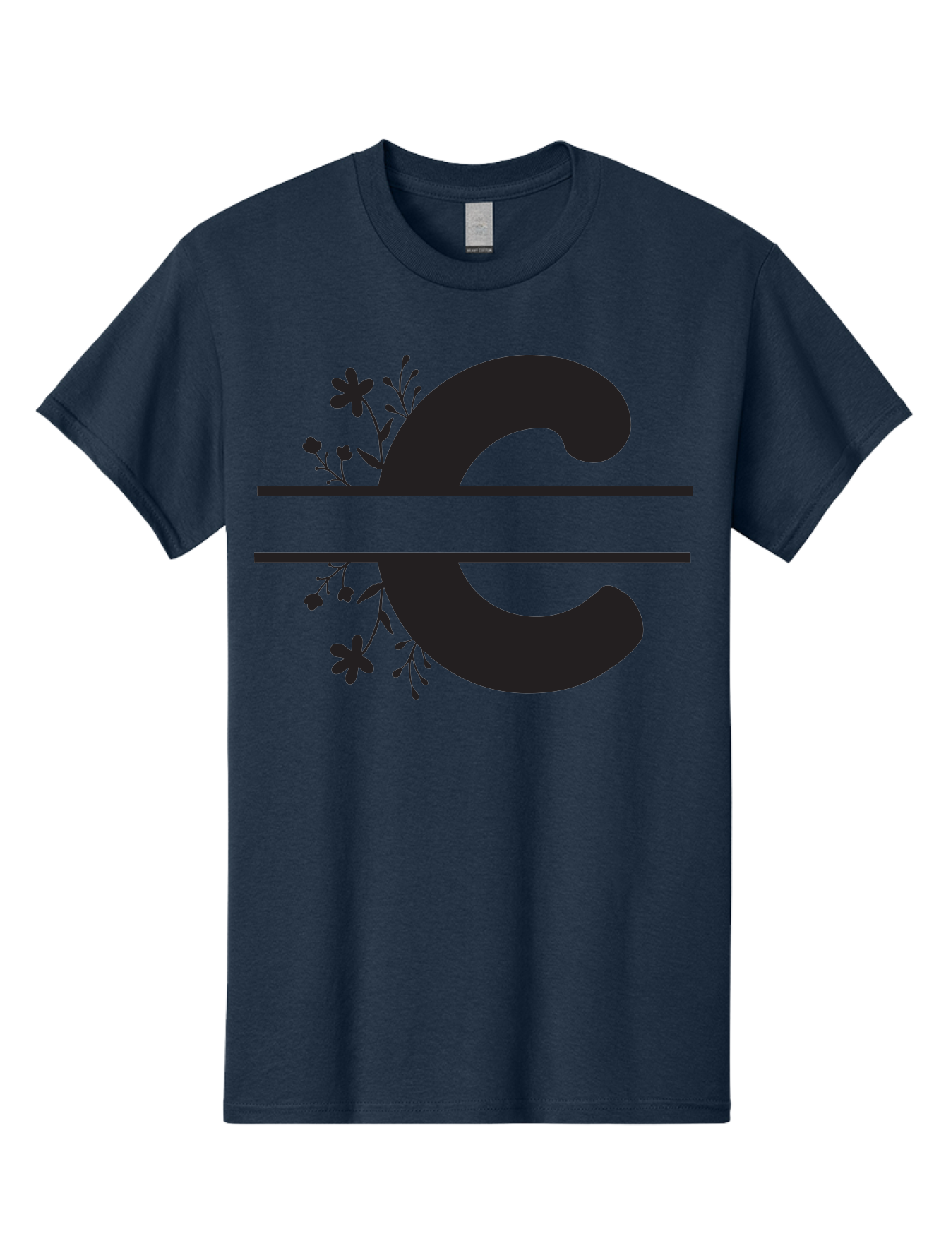 C-1 Men'S Graphic Tee, 100% Cotton, Comfortable Casual Summer Wear, Machine Washable, Black Letter C, Floral Design, Flowers And Foliage, Elegant Typography, Decorative Elements, Simple Yet Sophisticated Aac556 25