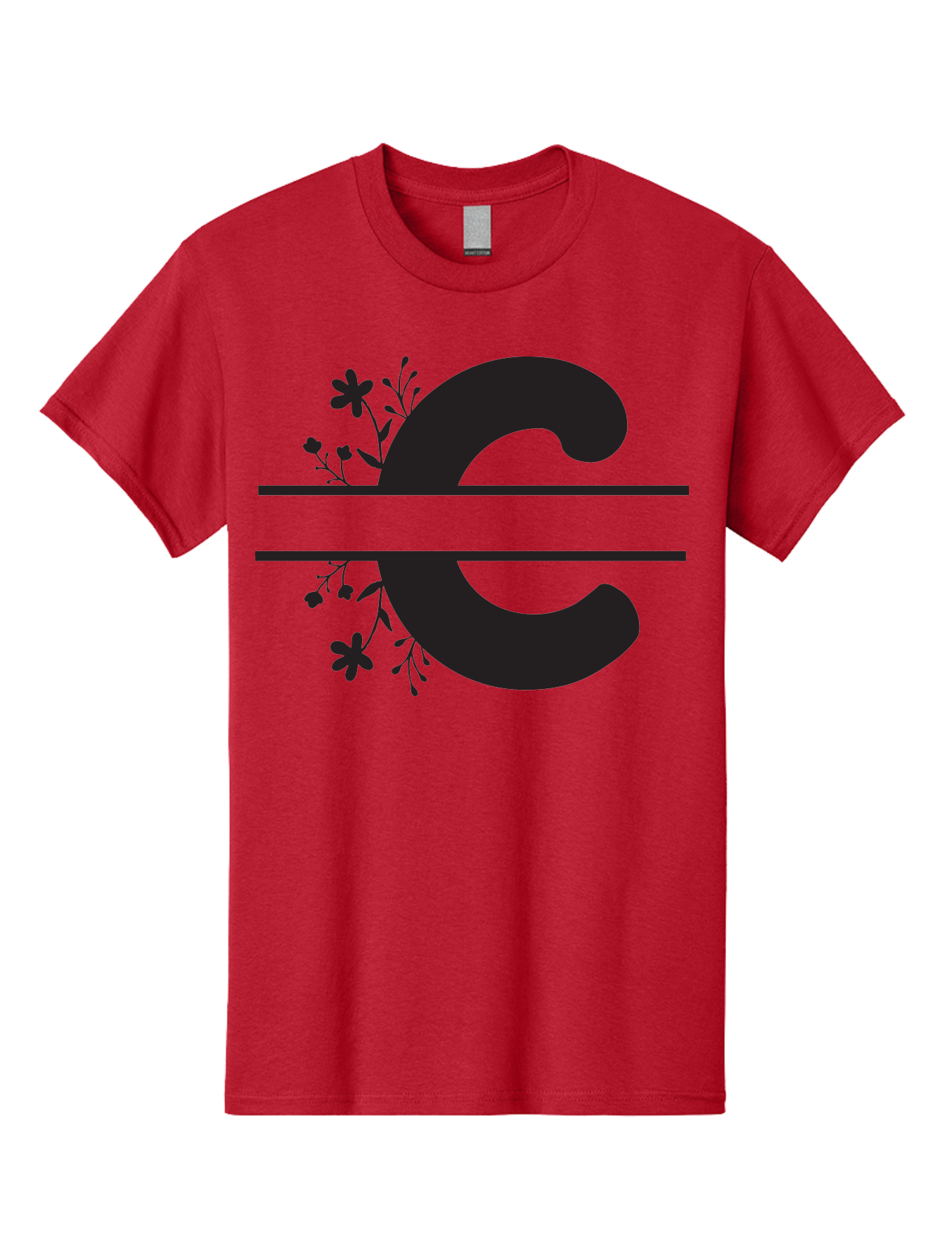 C-1 Men'S Graphic Tee, 100% Cotton, Comfortable Casual Summer Wear, Machine Washable, Black Letter C, Floral Design, Flowers And Foliage, Elegant Typography, Decorative Elements, Simple Yet Sophisticated Aac556 23