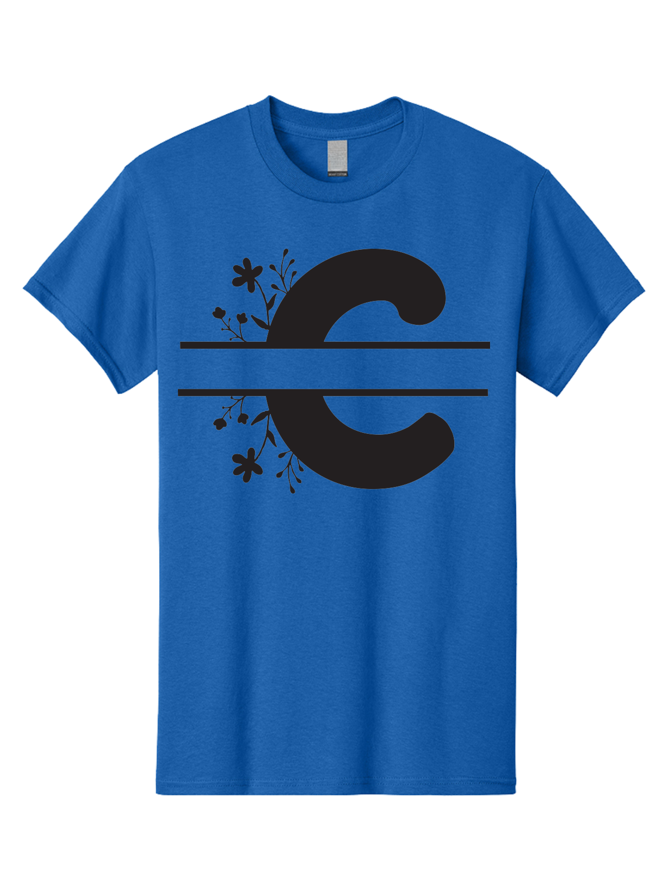 C-1 Men'S Graphic Tee, 100% Cotton, Comfortable Casual Summer Wear, Machine Washable, Black Letter C, Floral Design, Flowers And Foliage, Elegant Typography, Decorative Elements, Simple Yet Sophisticated Aac556 29